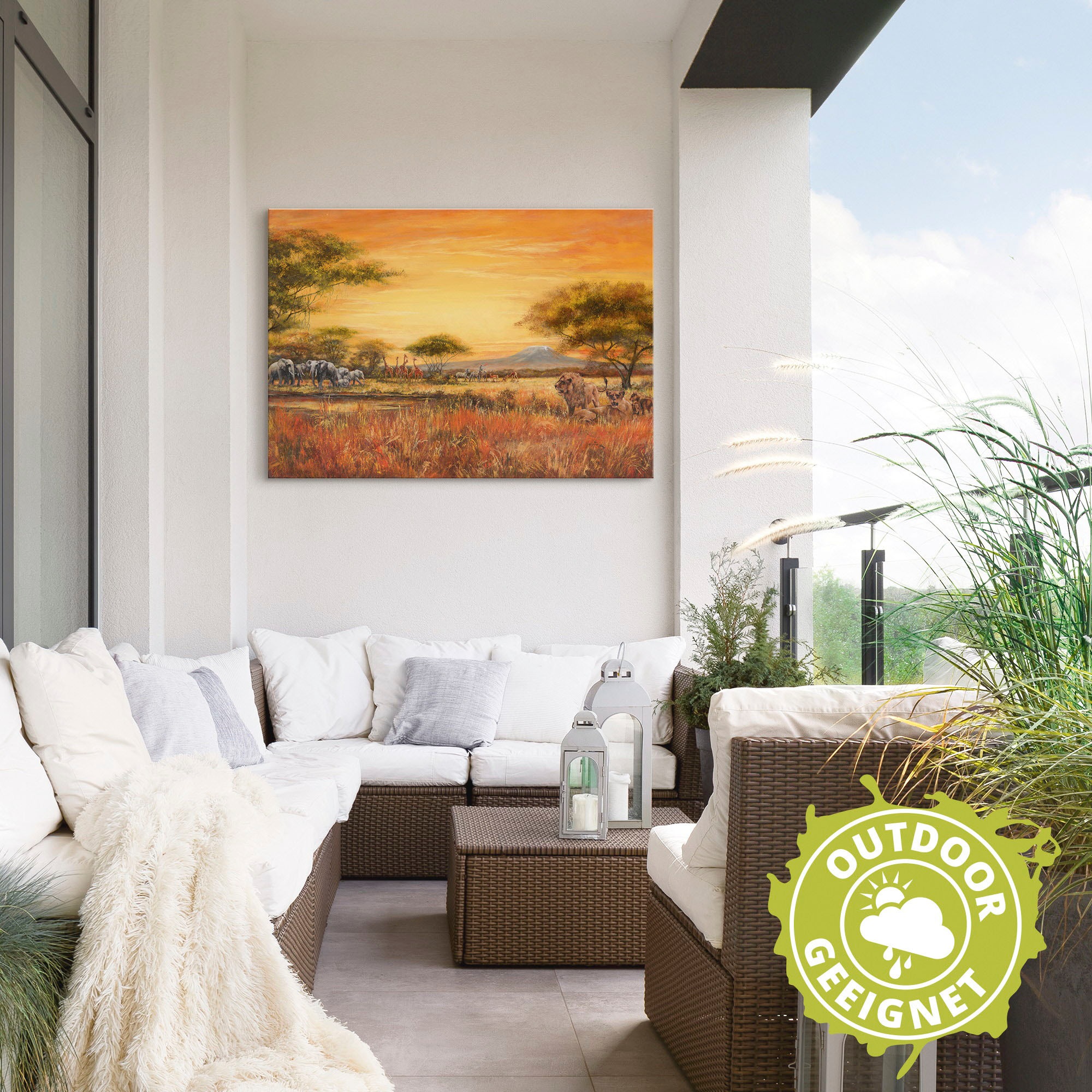 Artland Wandbild »Afrikanische Steppe mit Löwen«, Afrika, (1 St.), als Alubild, Outdoorbild, Leinwandbild, Poster, Wandaufkleber