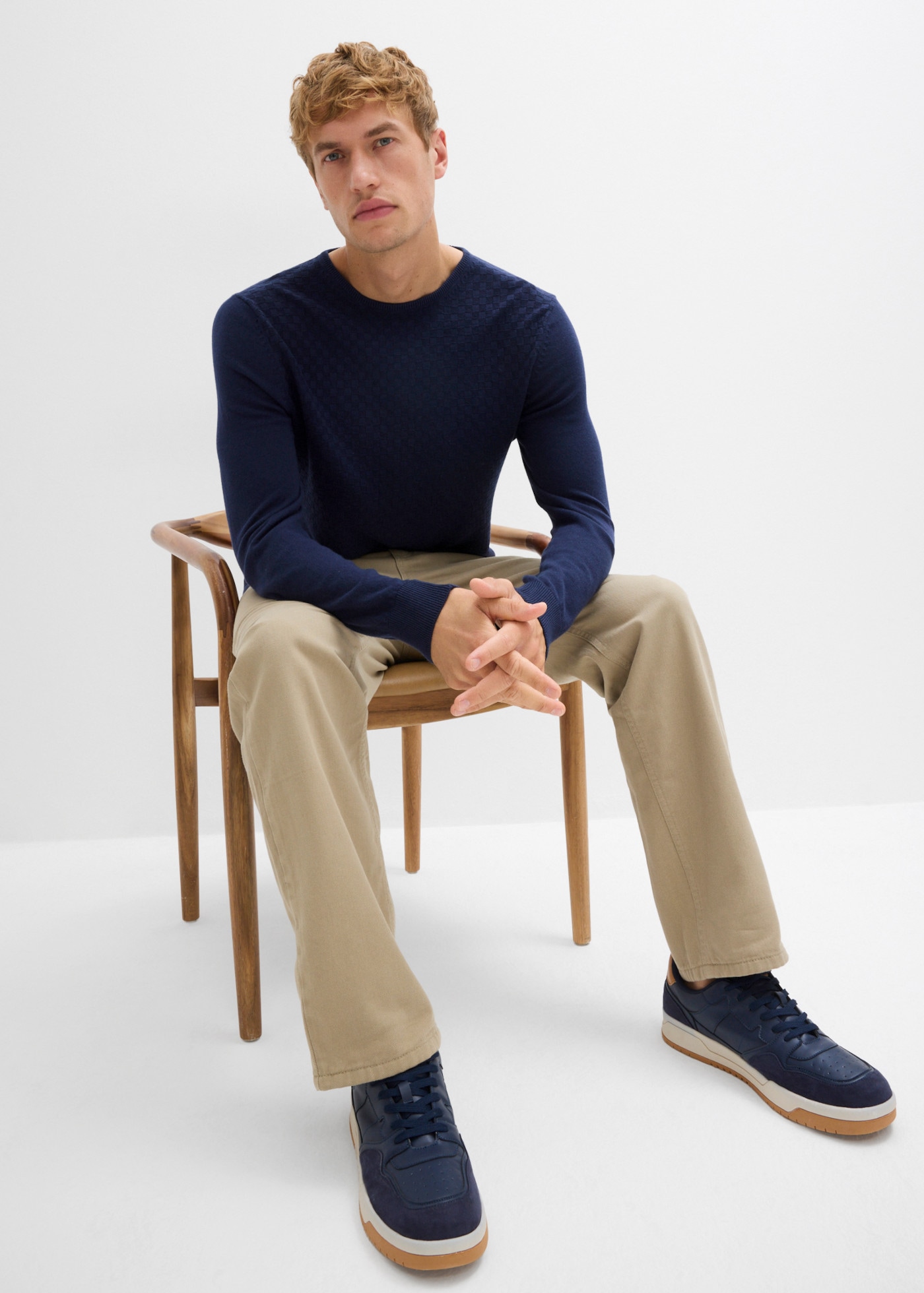 bonprix Strickpullover Regular Fit, aus Baumwolle und Wolle, eleganter Stil