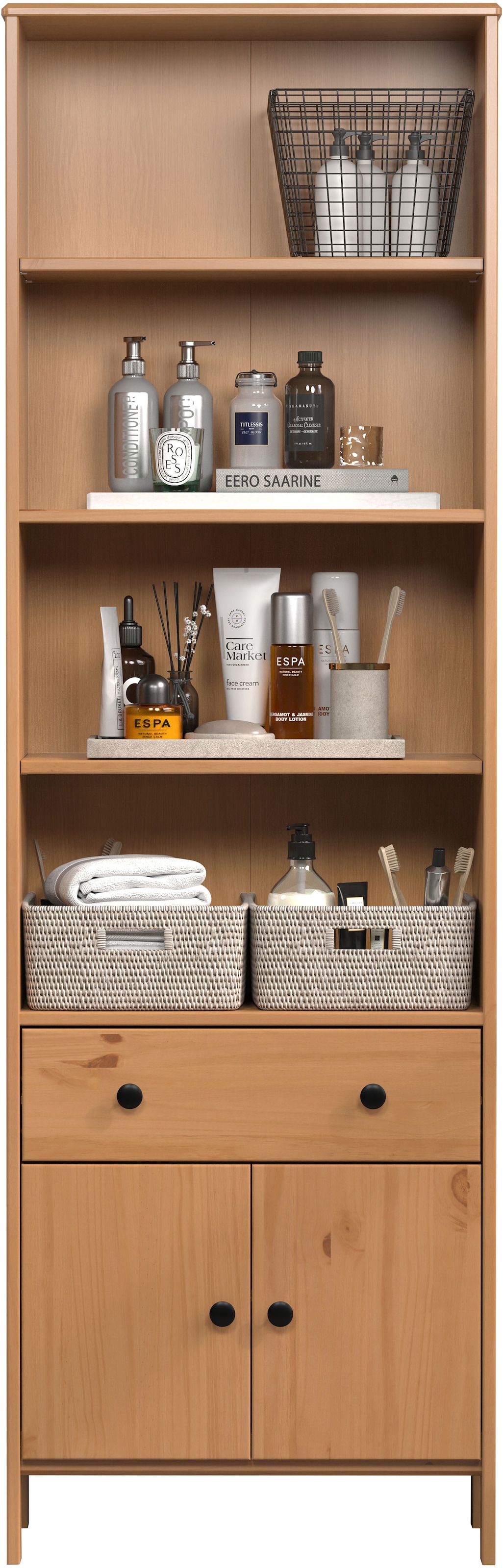 welltime Hochschrank »Kall«, (1 St.), Badezimmerschrank aus Kiefer-Massivholz - Masse (B/T/H) 60/33/188 cm