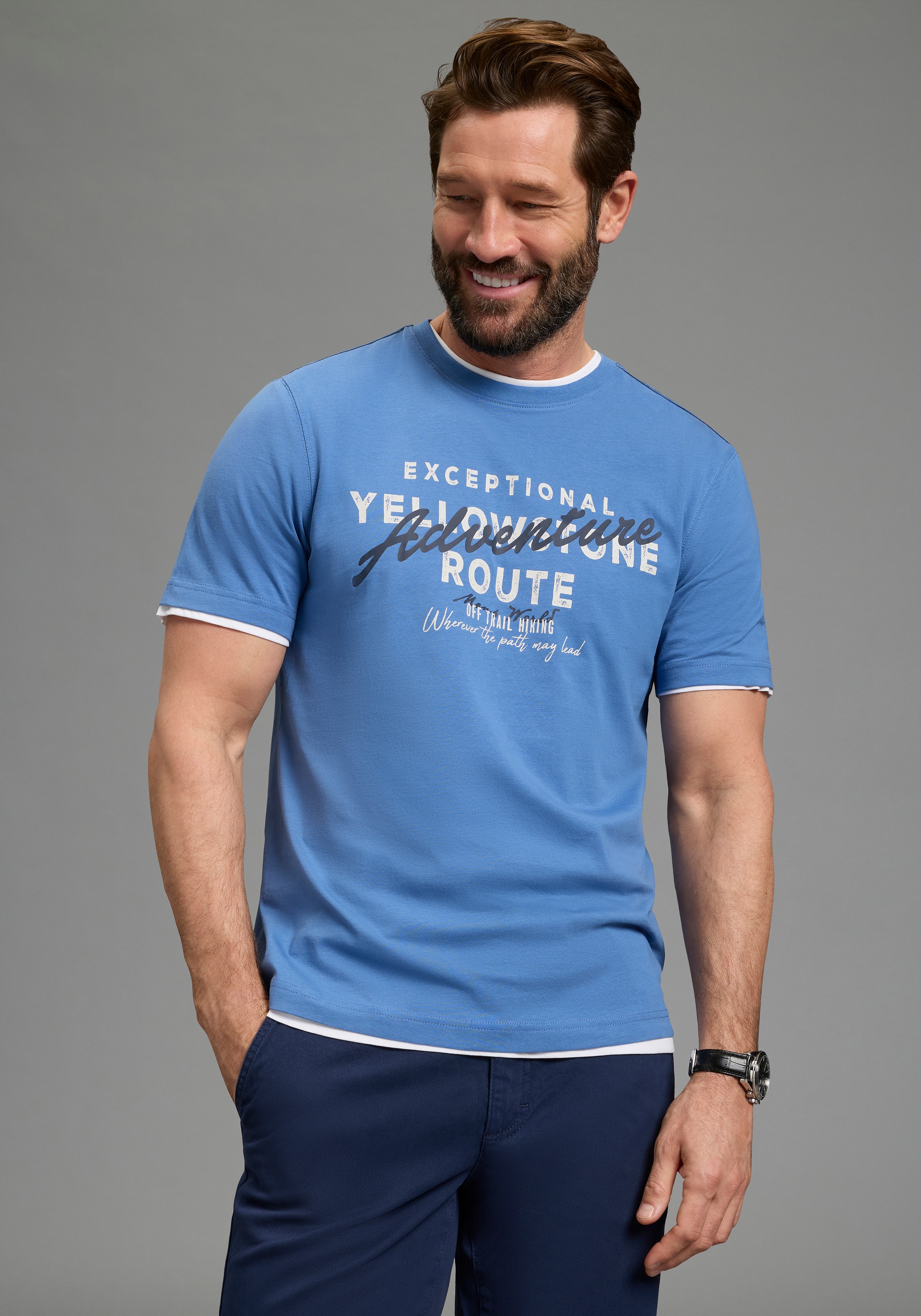 Image of Mans World Rundhalsshirt "Neue Kollektion" normale Passform, Kurzarm, mit Print-Applikation