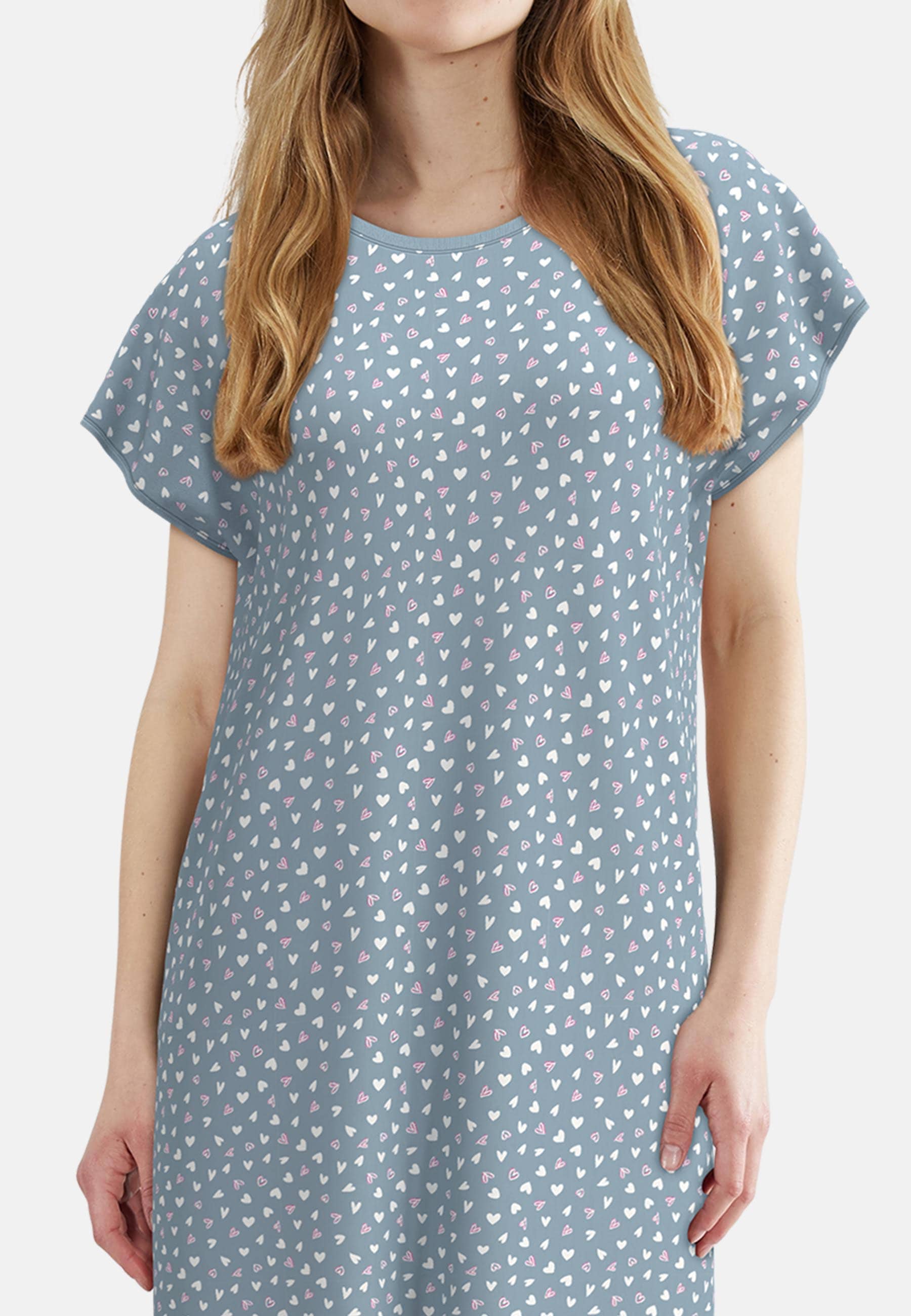 TOM TAILOR Chemise de nuit avec motif, longueur genou, manches courtes, encolure ronde, mélange coton