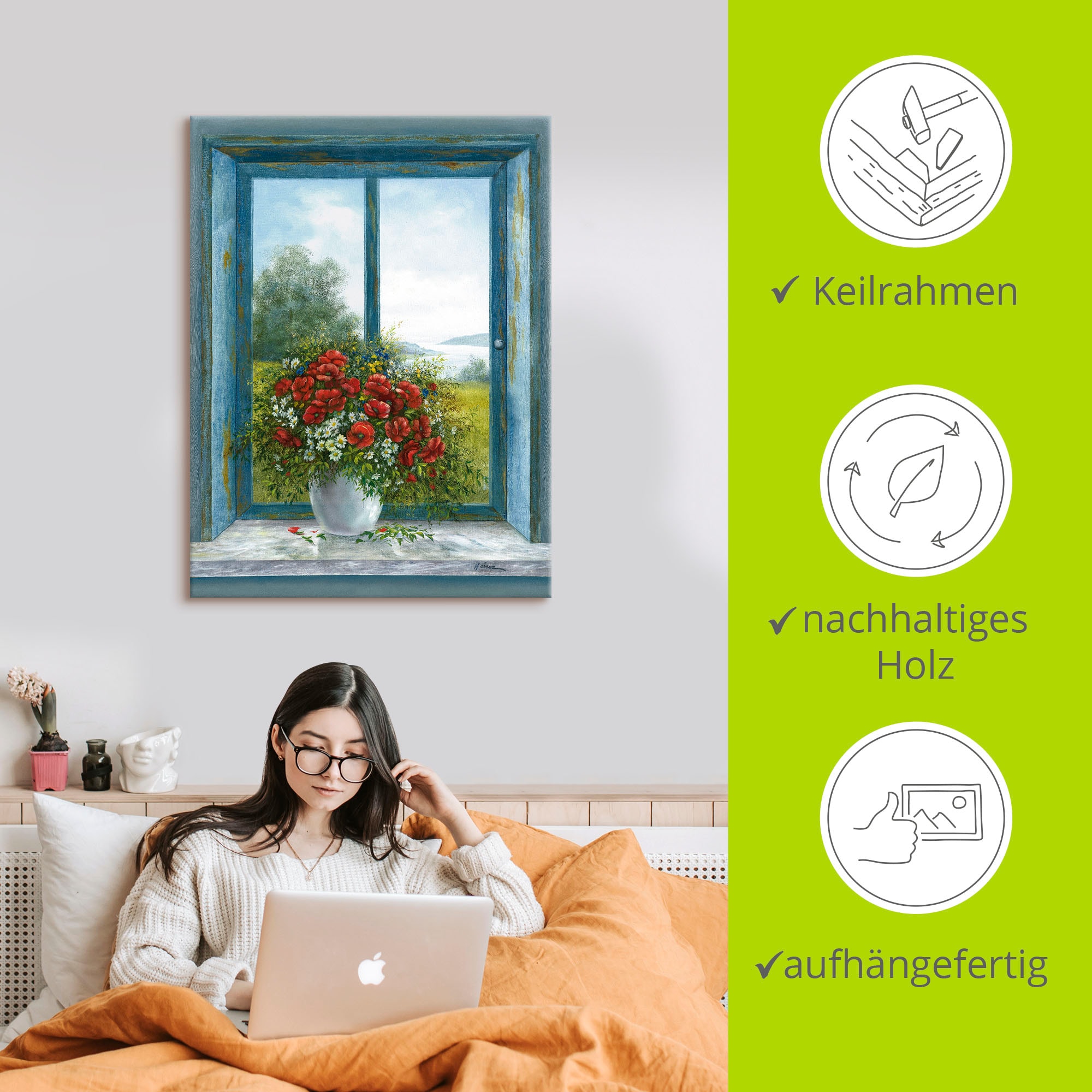 Artland Wandbild »Mohnblumen am Fenster« Arrangements 1 Stk. tlg. auf Holzrahmen gespannt