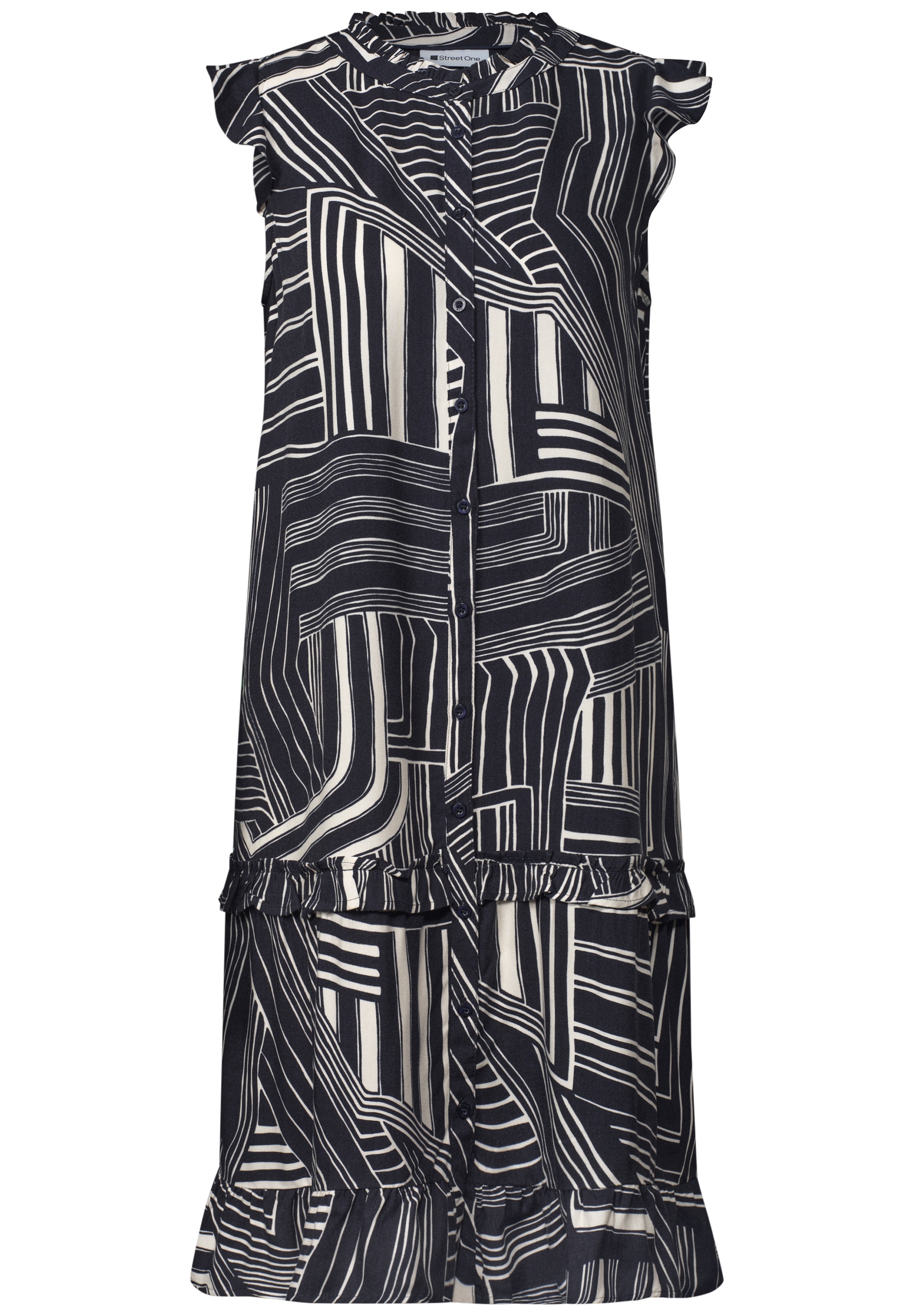 STREET ONE Midikleid Ohne Taschen Knielanges Sommerkleid / ärmellos / Grafisches Muster