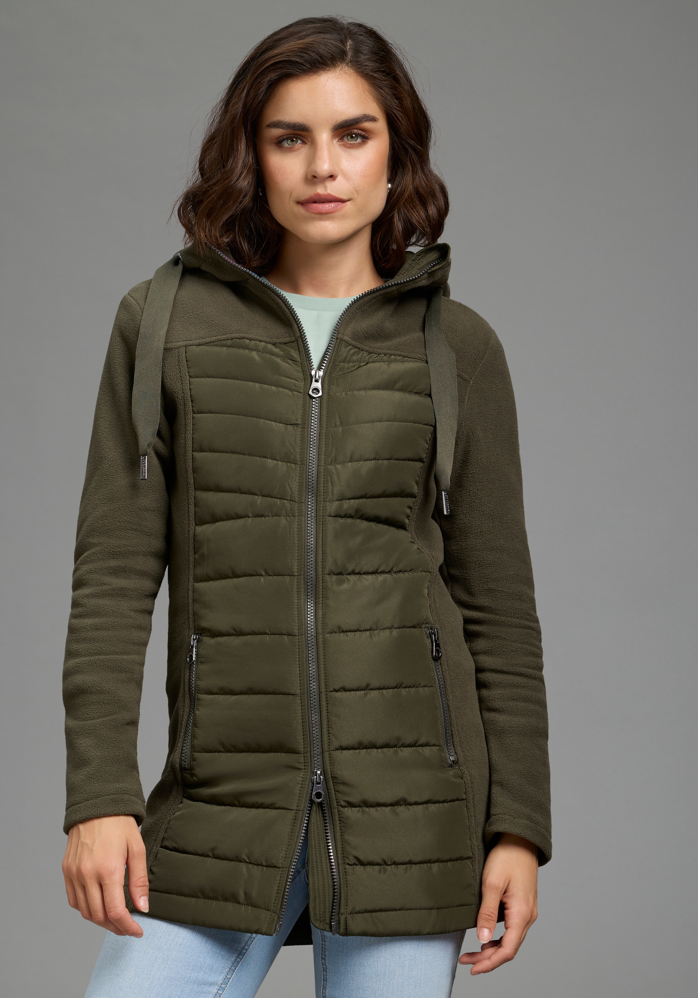 KangaROOS Langjacke mit Kapuze Hybridjacke - Fleecejacke mit wattierten Bereichen