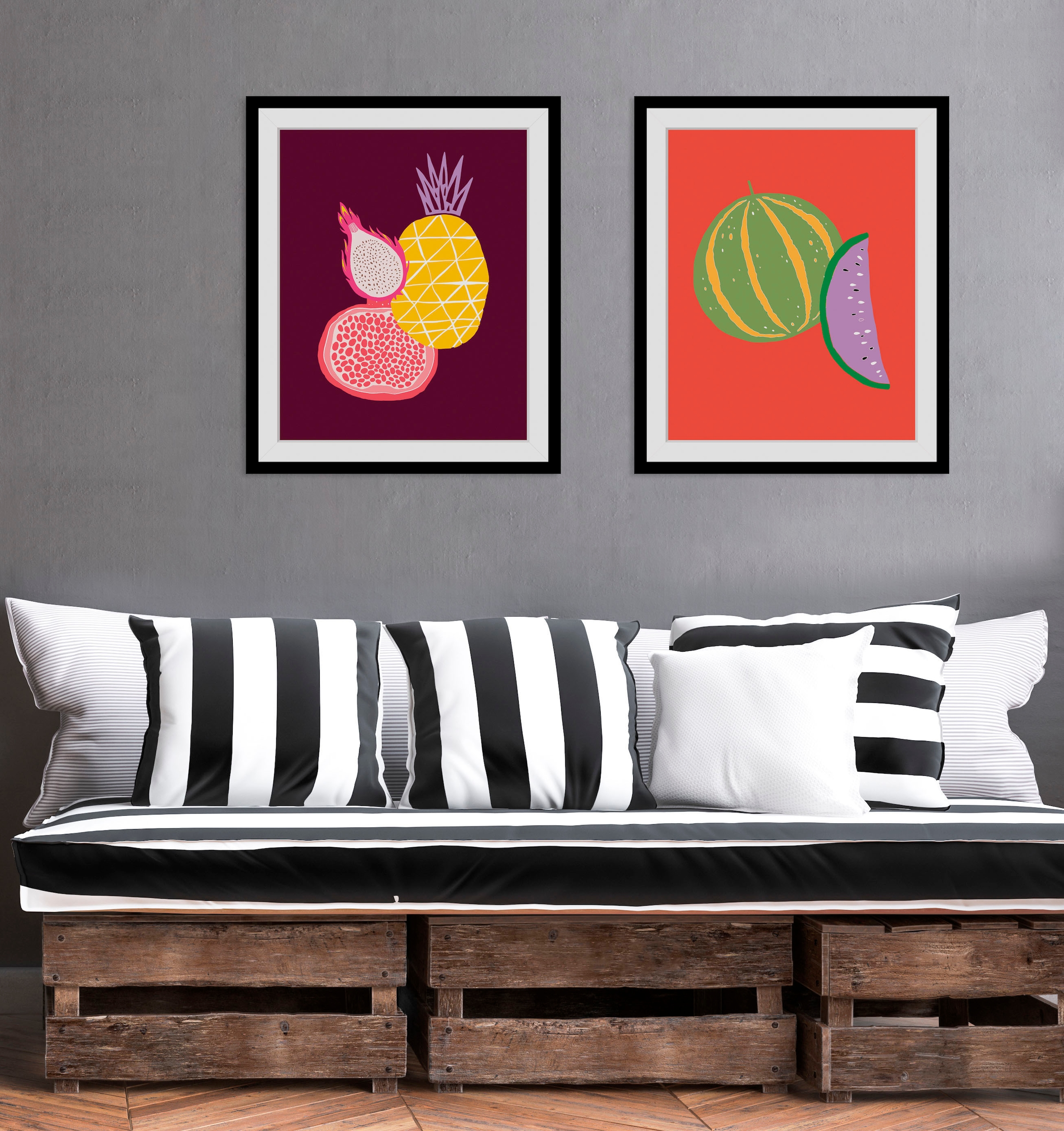 Image of queence Bild "Aylin" Essen Figuren Kunst Lebensmittel Obst Obst Bilder 1 Stk. tlg. HD Premium Poster-Druck inkl. Holzrahmen