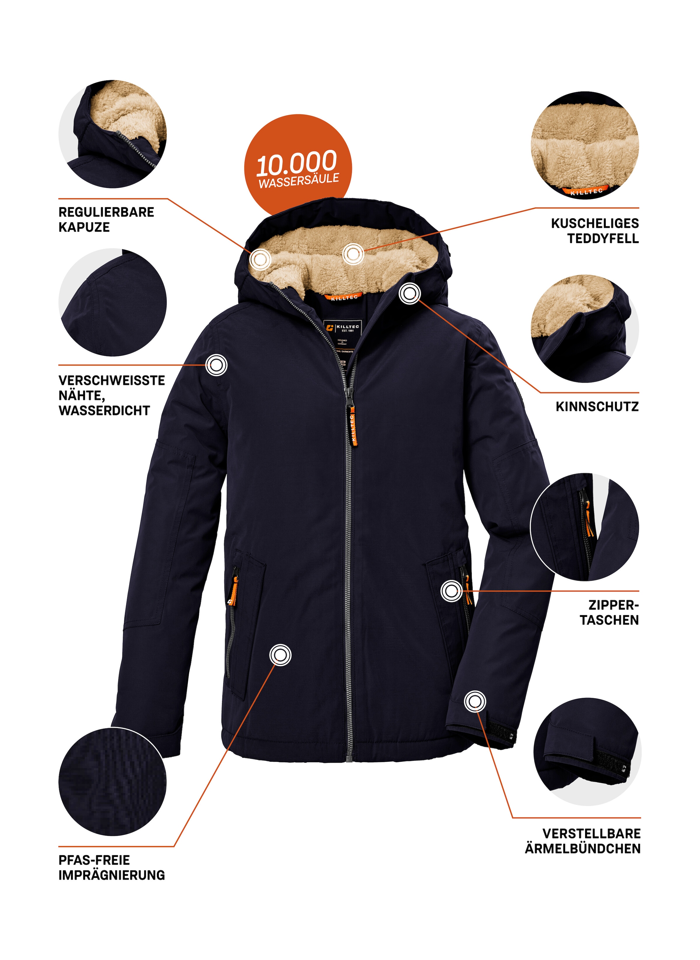 Killtec Funktionsjacke »KOW 377 BYS JCKT«, Wasserdichte Funktionsjacke mit Kapuze, warmem Futter und Kinnschutz