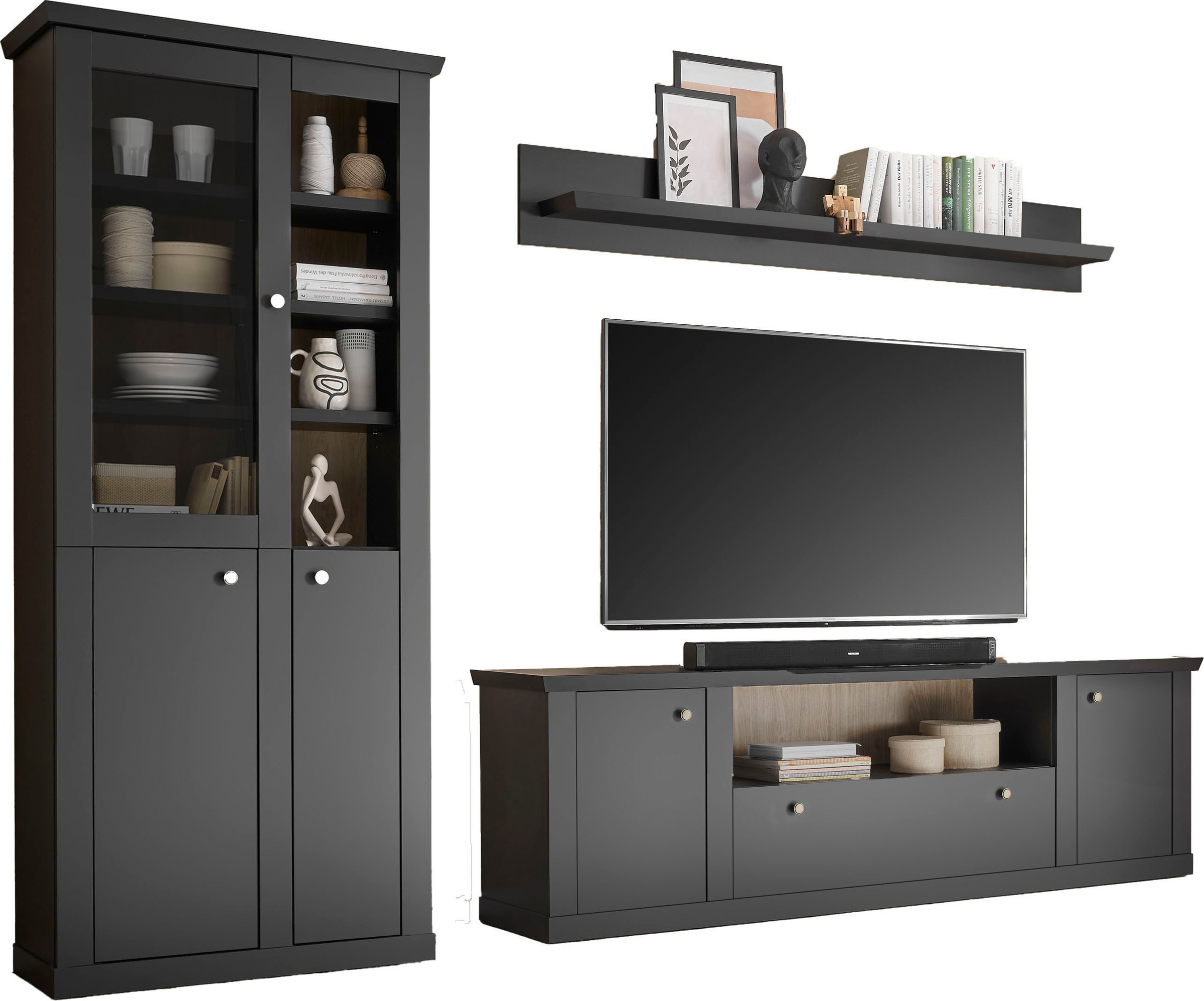 Home affaire Wohnwand »Lincoln, moderne Anbauwand, Komplettset im Landhausstil« Komplett-Set, 3 Stk. tlg.