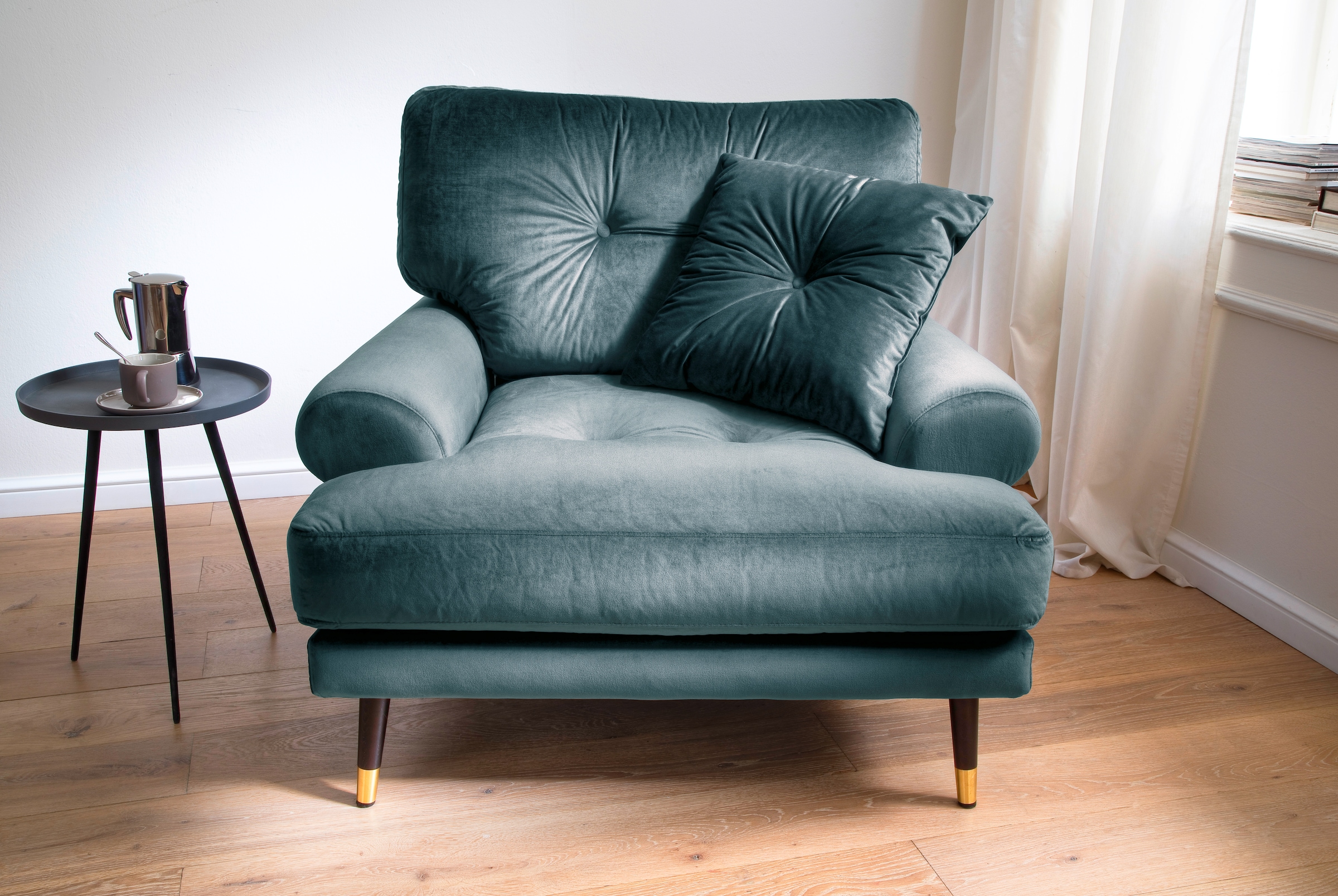 Trends by HG Fauteuil lounge »TOKIO« in Microfaser mit hochwertigem Holz/Metallfuss