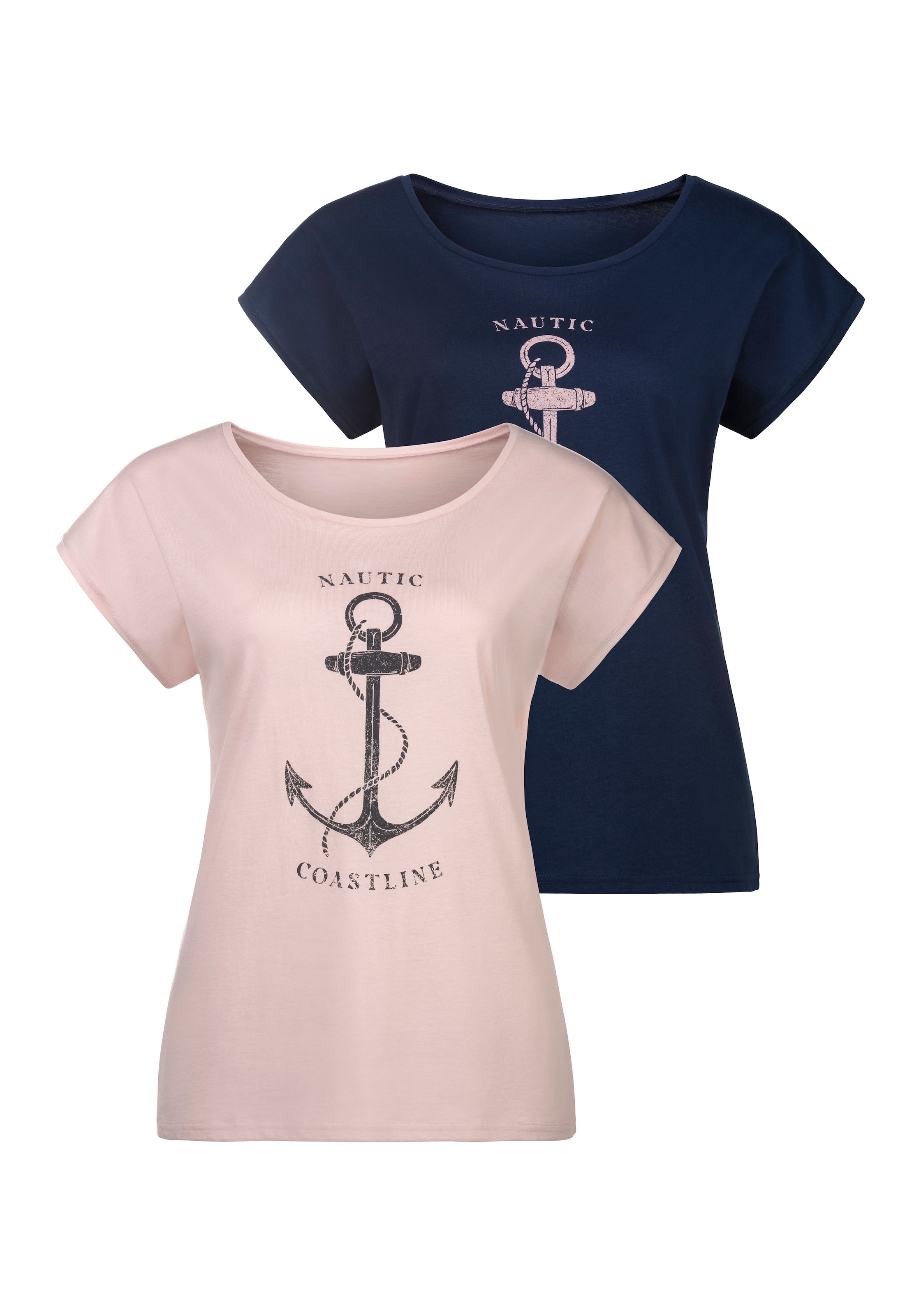 ♕ Beachtime T-Shirt, (2er-Pack), mit vorn maritimen auf Druck versandkostenfrei