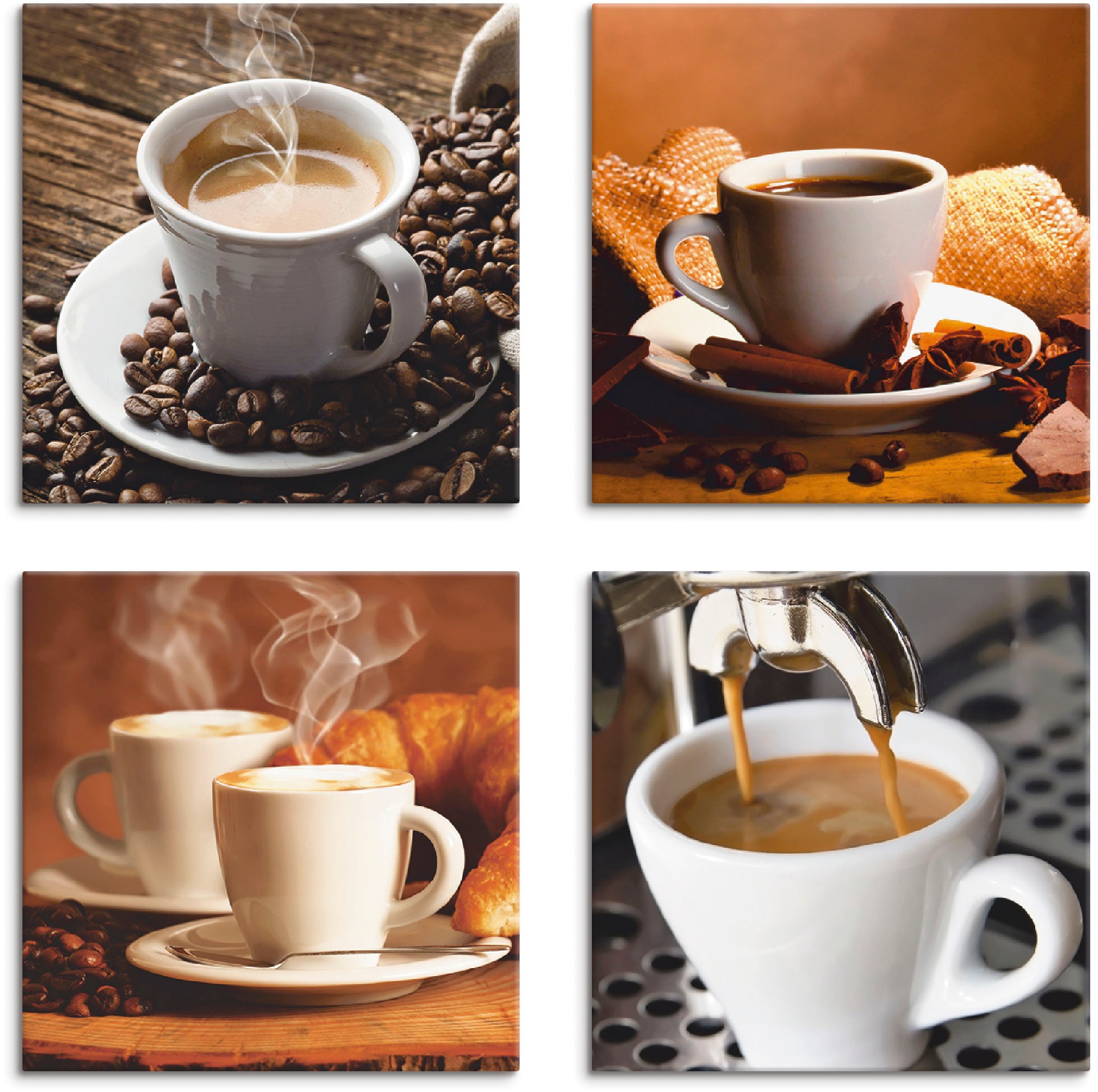 Image of Artland Leinwandbild "Kaffee Bilder" Getränke 4 Stk. tlg. 4er Set, verschiedene Grössen
