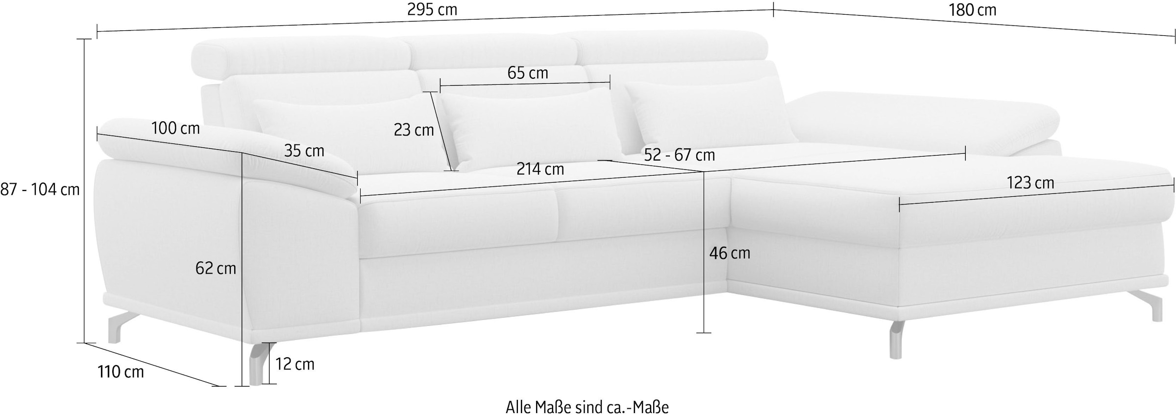 sit&more Ecksofa »Cabrio L-Form, B: 295 cm, mit Sitztiefen-, Arm- & Kopfteilverstellung« 2 Nierenkissen, Federkern, optional Bettfunktion und Stauraum