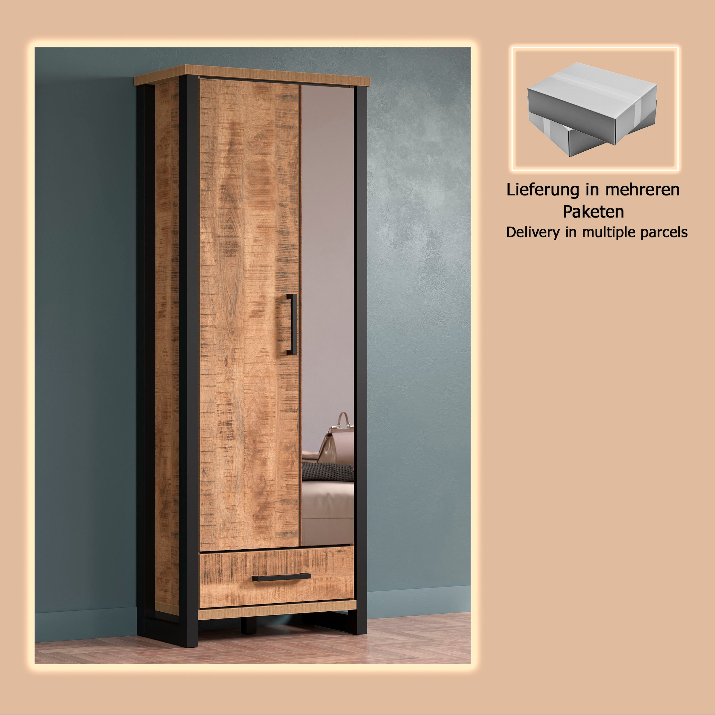 Home affaire Armoire vestiaire »Elda« 1 cuis tlg. Schrank mit ausziehbarer Kleiderstange, 2 Türen – (B/T/H) 73/39/195 cm