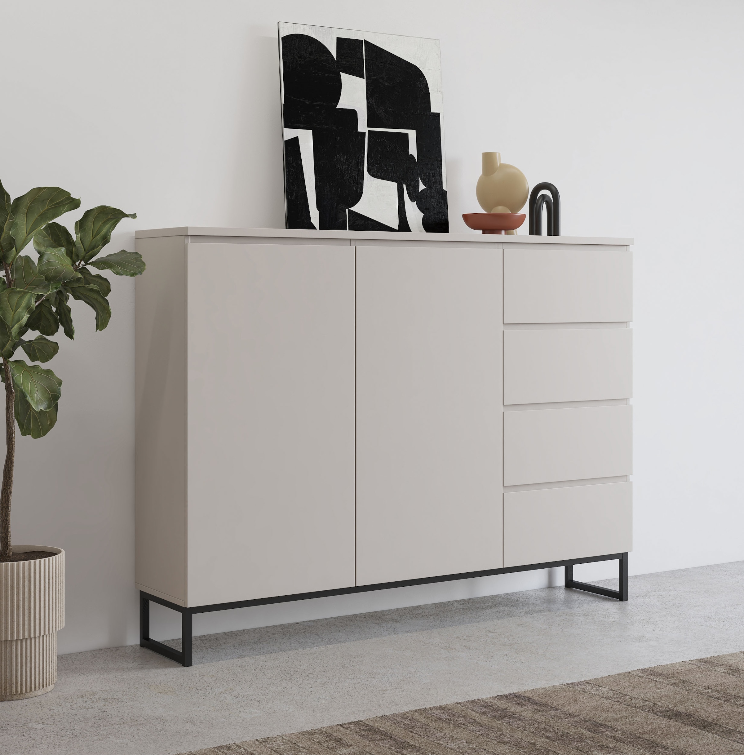 GOODproduct Sideboard »Modo II, Breite 150 cm, moderne grifflose Kommode 2Türen/4 SK« Schubladenschrank viel Stauraum, Einlegeböden verstellbar, Metallkufen
