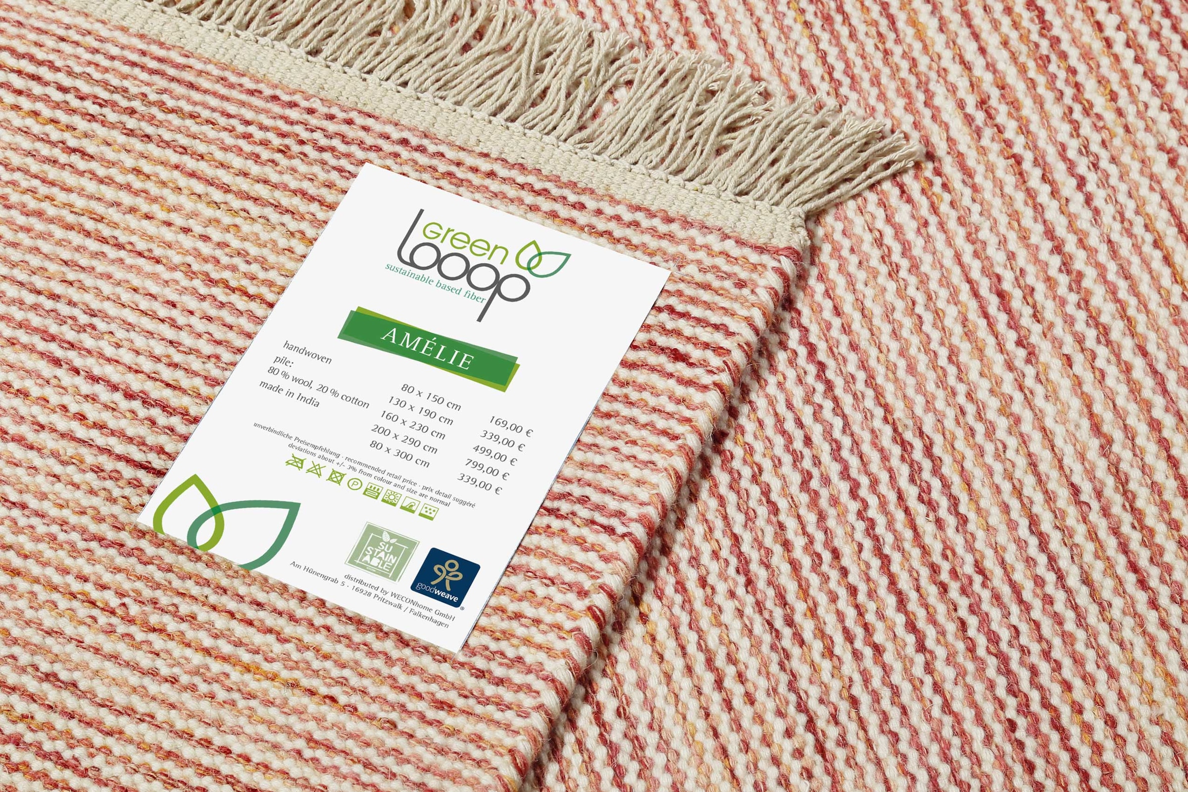 Green Looop Teppich »Amélie« rechteckig 6 mm Höhe Wollteppich, handgewebt, kurzflor, gestreift, natürlich, geometrisch