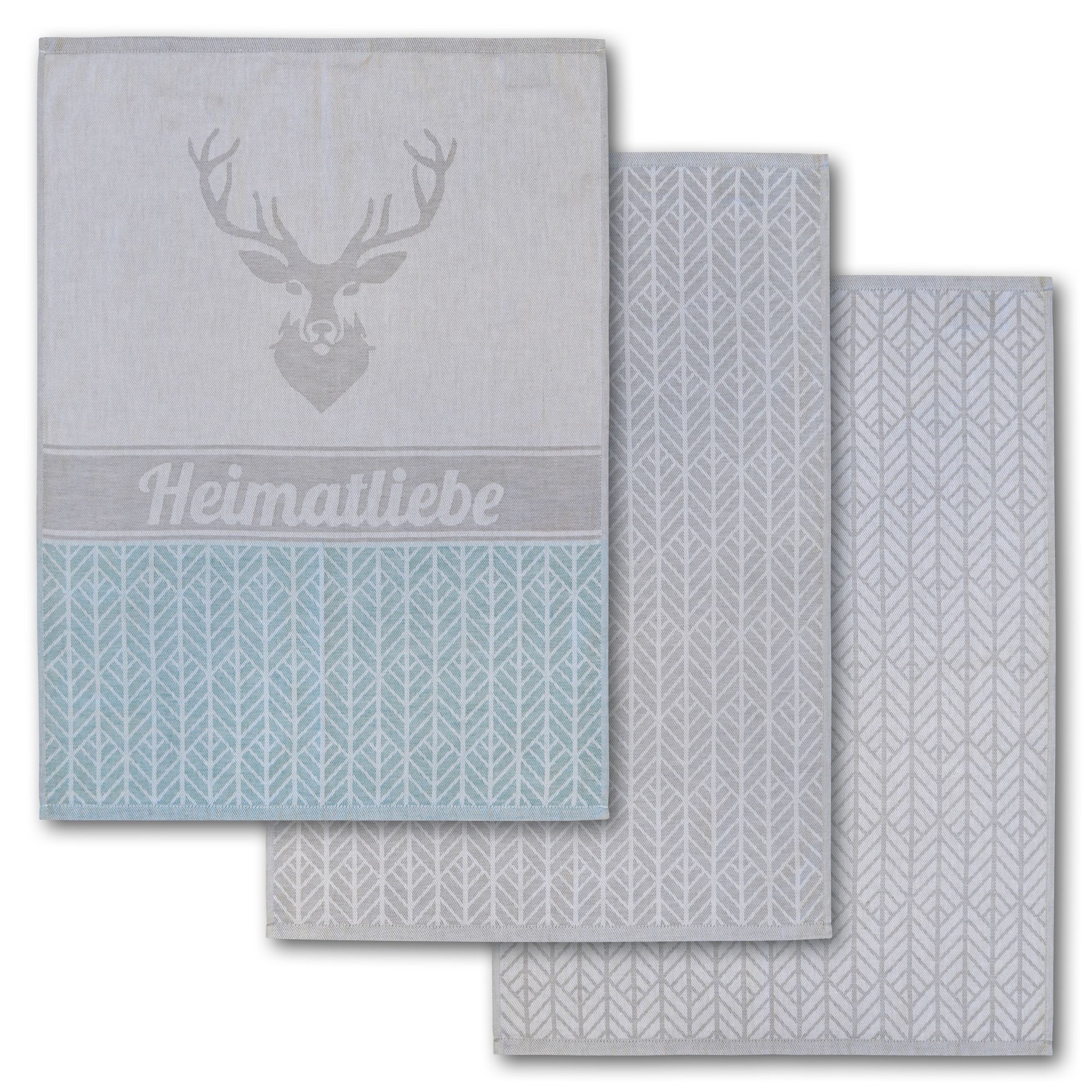 Dyckhoff Chiffon à vaisselle »Heimat, mit 3 verschiedenen Motiven, Heimatliebe« aus 100% Baumwolle, Masse je Tuch ca. 50x70 cm, mit Hirschmotiv