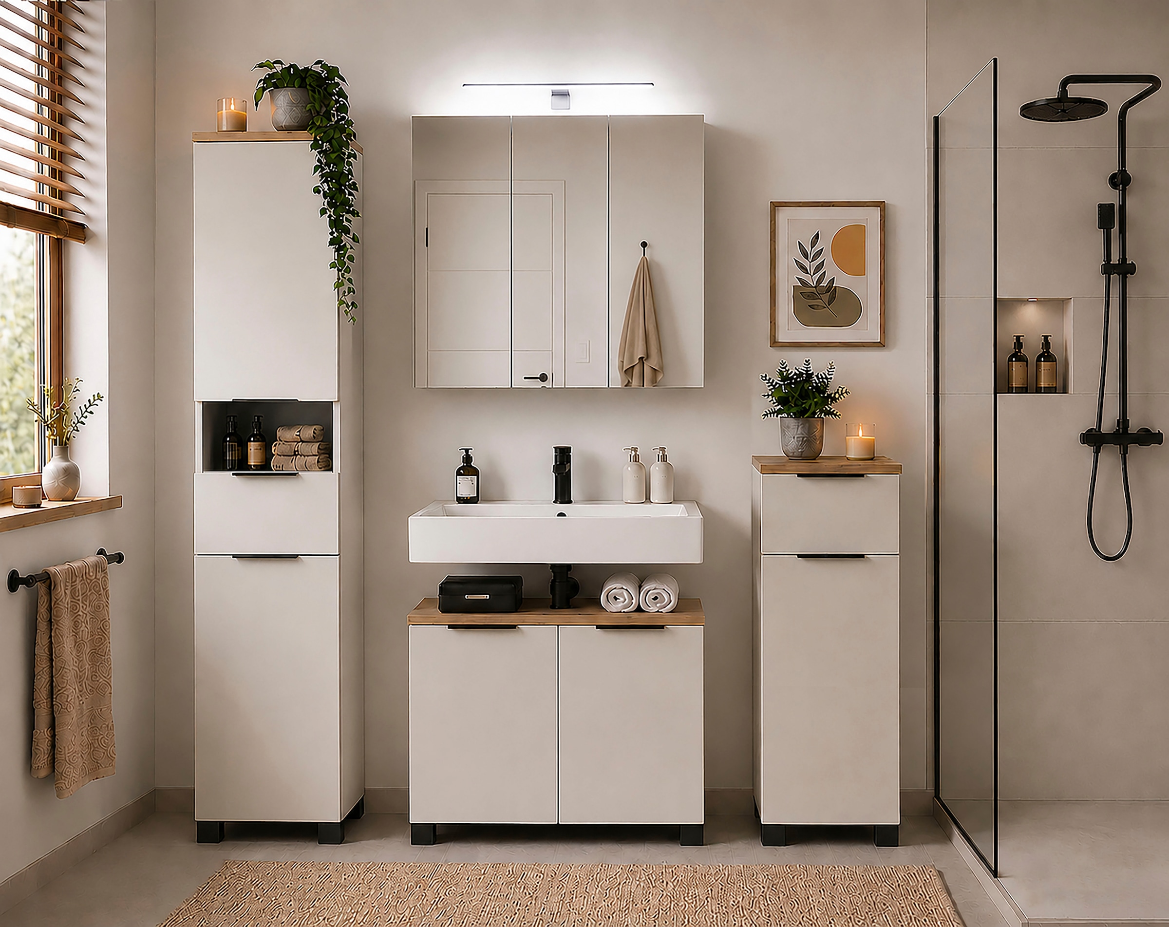 Schildmeyer Waschbeckenunterschrank »Saga, mit fühlbarer Holzstruktur, Breite 65 cm, Made in Germany« 1 Stk. tlg. Eiche Landhaus Dekor mit fühlbarer Struktur, Made in Germany