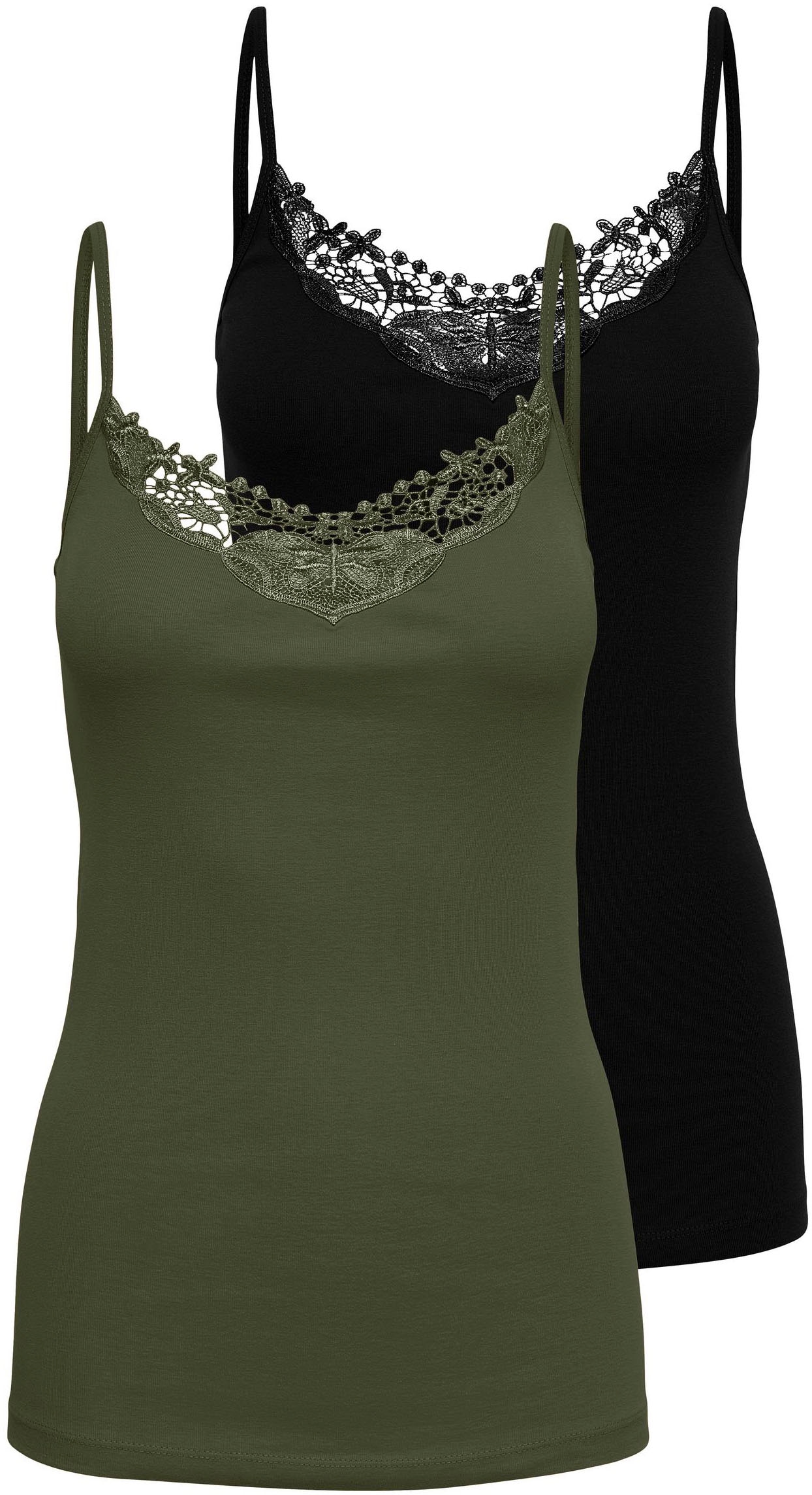 ONLY Spitzentop »ONLKIRA – Doppelpack mit Spitzendetail für feminine Looks« 2er-Pack,  figurbetont, modisch, Jersey, Baumwolle, V-Ausschnitt