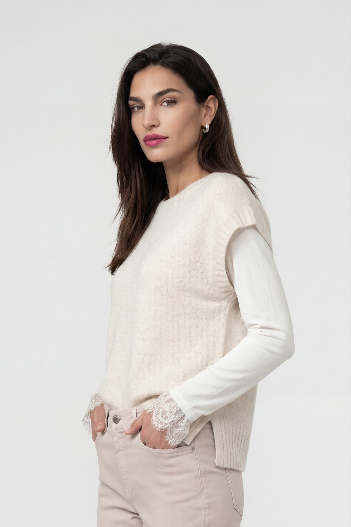 Monari Pull-over »Pullunder Lurex« Coupe régulière avec ceinture en tricot