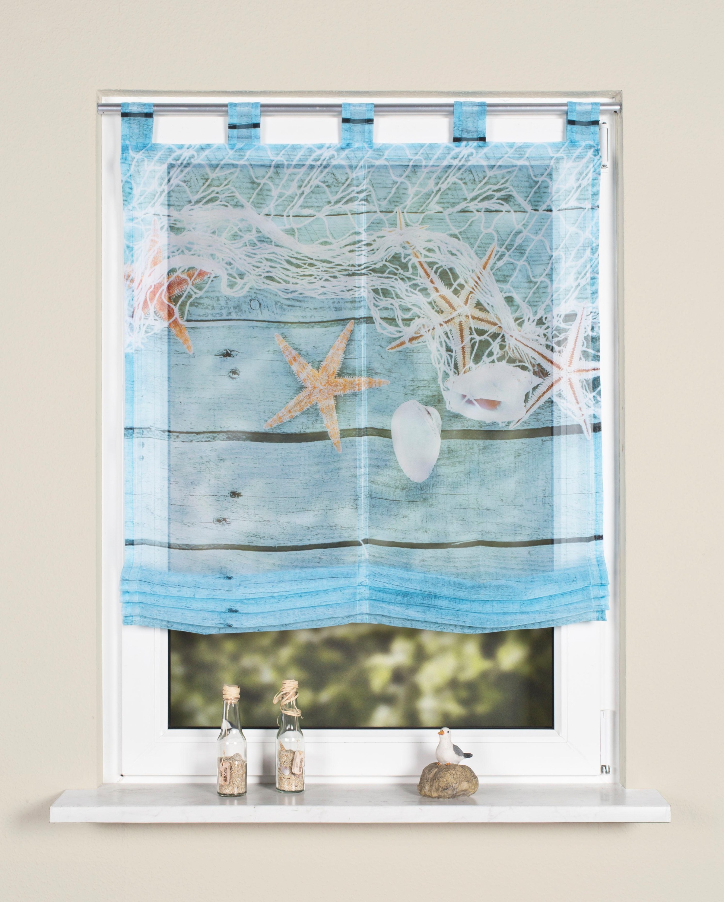 Image of HOME WOHNIDEEN Raffrollo "MARITIM" mit Schlaufen ohne Bohren freihängend