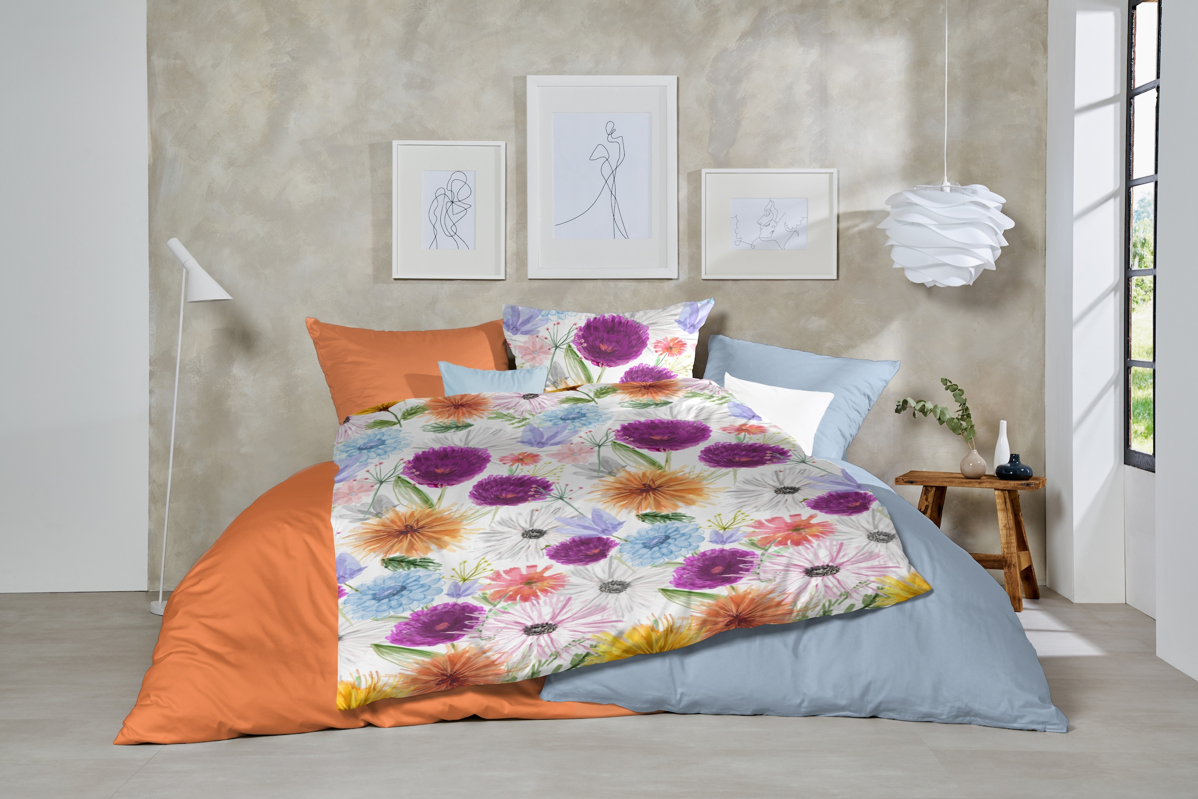 Primera Bettwäsche »Mako-Satin-Bettwäsche Summer Time« 2 Stk. mit bunten Blumen