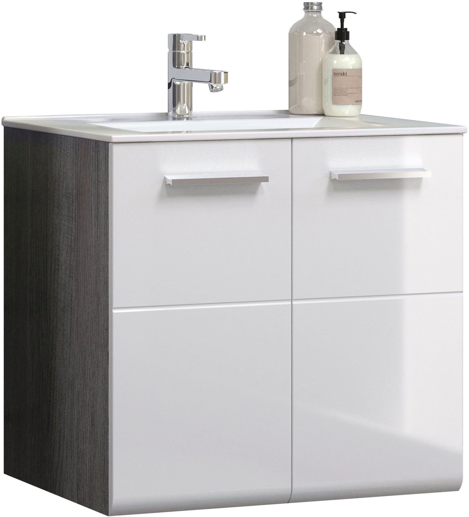 welltime Badmöbel-Set »Ravenna«, (3 St.), Badmöbel hängend Hochschrank, Waschtisch und Spiegelschrank in Weiss