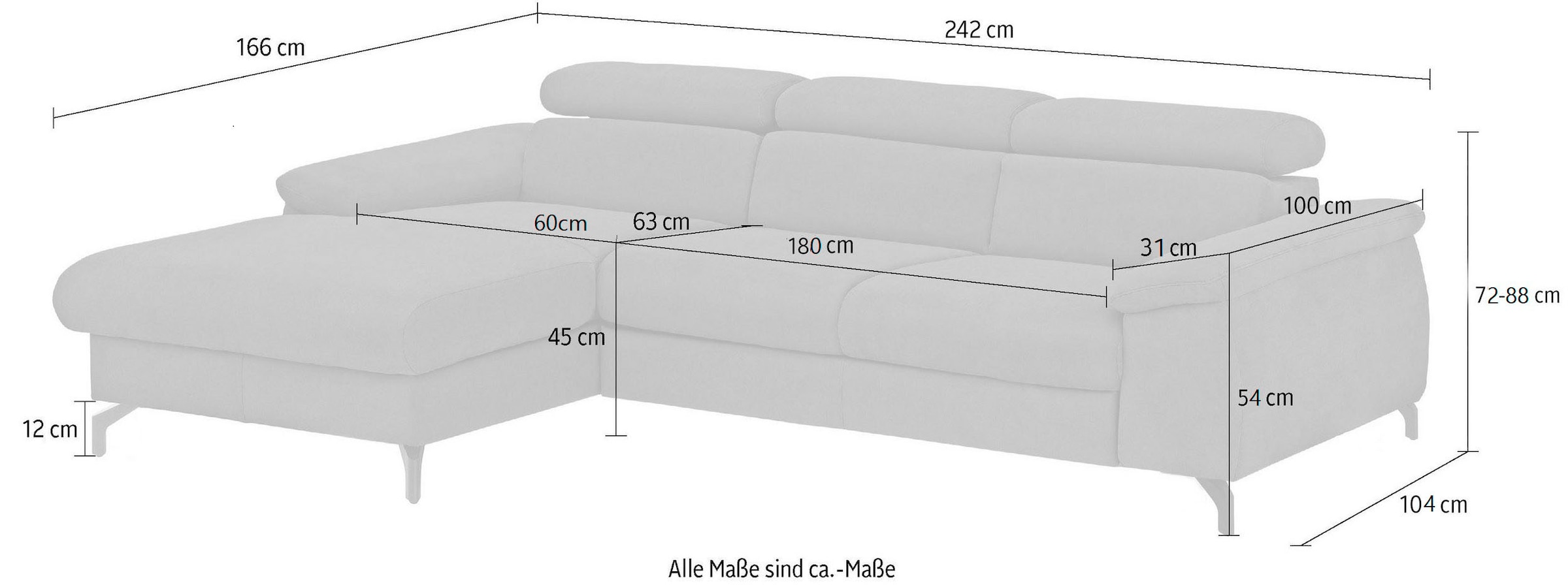 COTTA Ecksofa »Kitty«, Modern, L-Form, Bodenfreiheit 12,5 cm