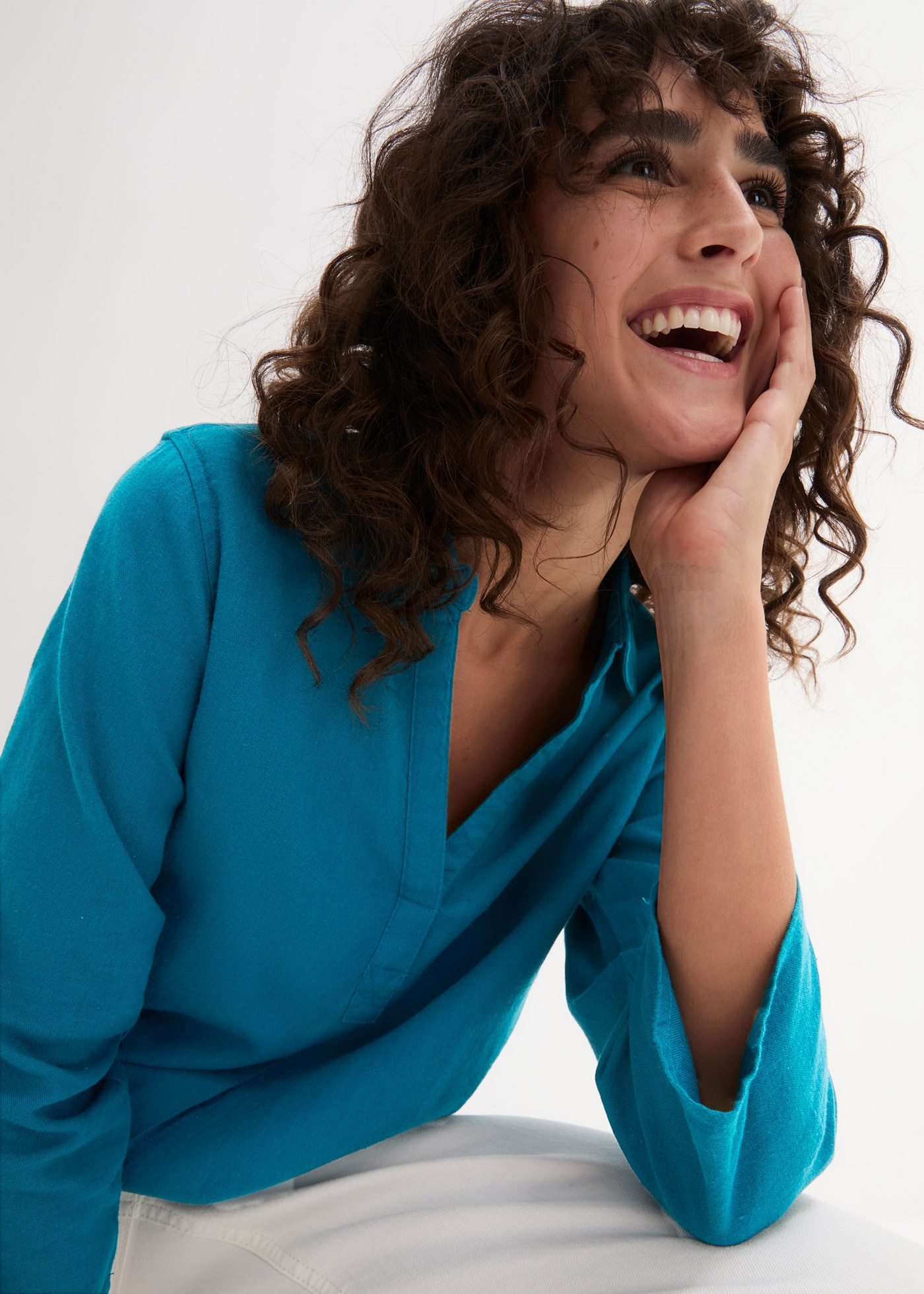 bonprix Blouse à manches longues »3/4-Arm Bluse mit Leinen« figurumspielende Passform, für vielseitige Alltagslooks