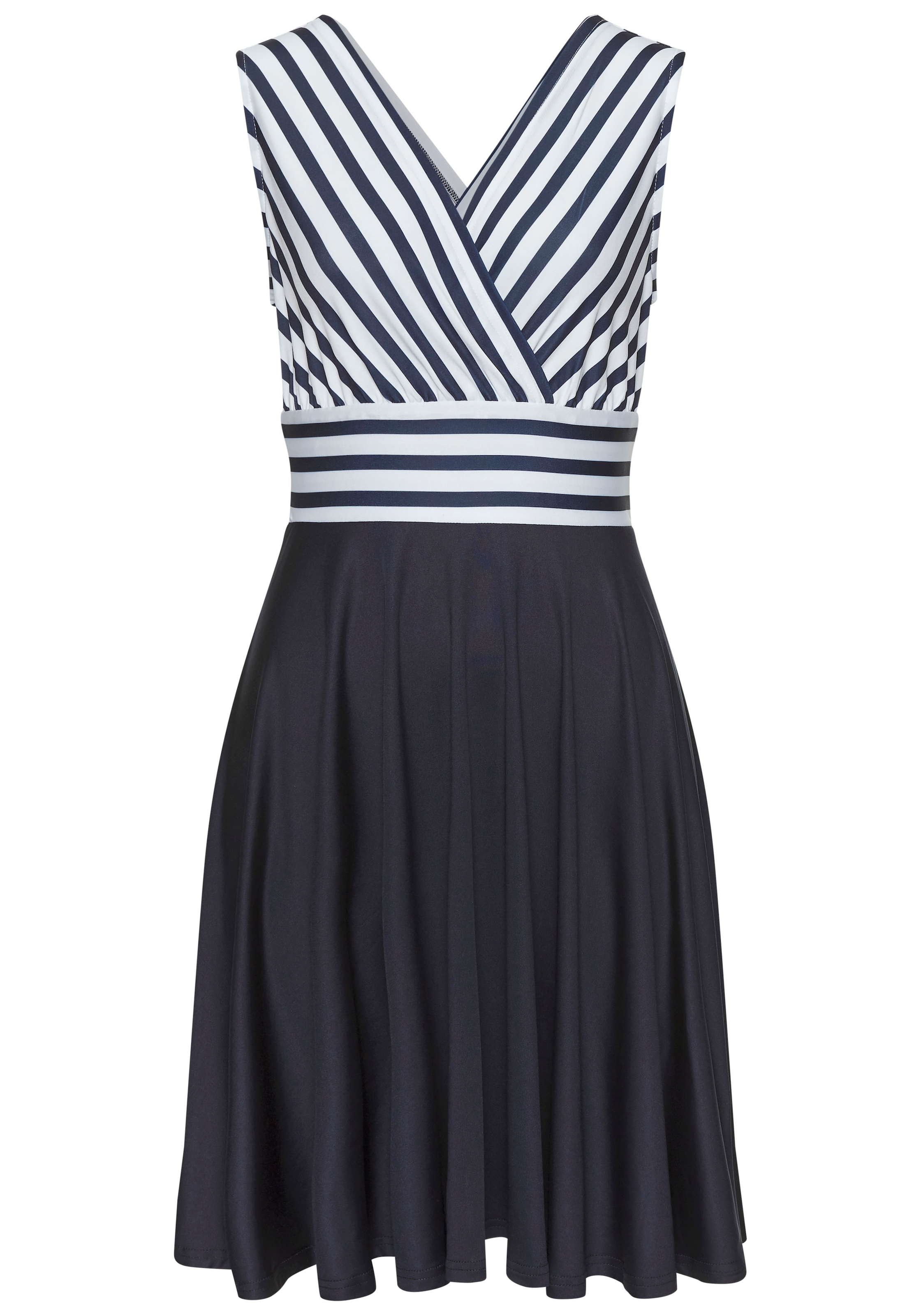 LASCANA Sommerkleid "mit Streifenprint, bügelfreie Qualität, maritim" tailliertes Minikleid, Streifenkleid, elegantes Strandkleid, casual
