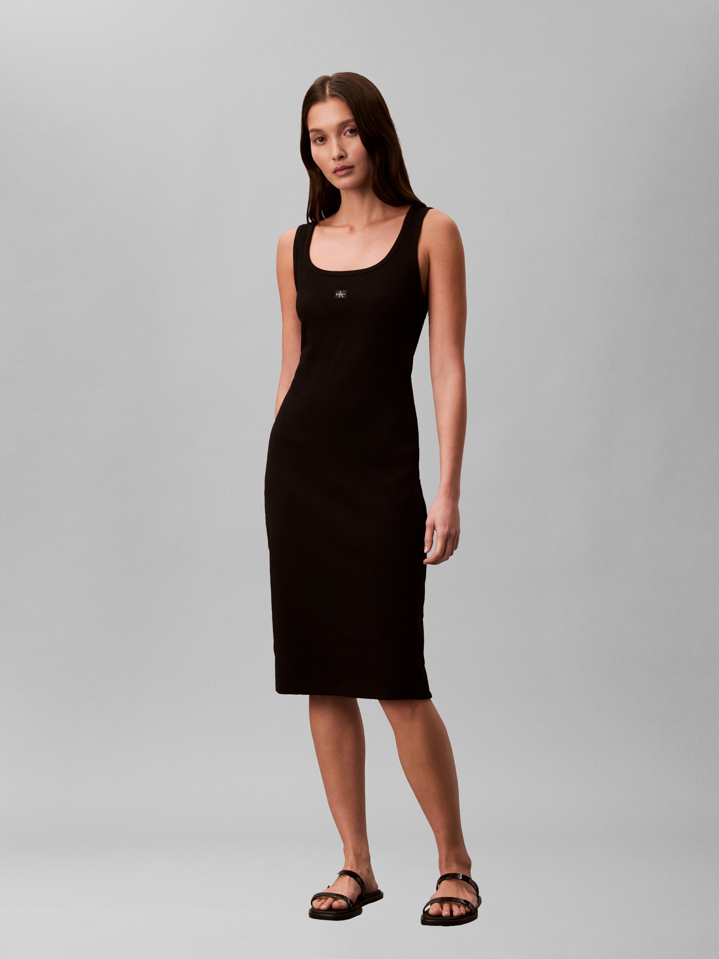 Calvin Klein Jeans Mini-robe »BABY RIB WOVEN LABEL« Sans poche Coupe ajustée avec col rond