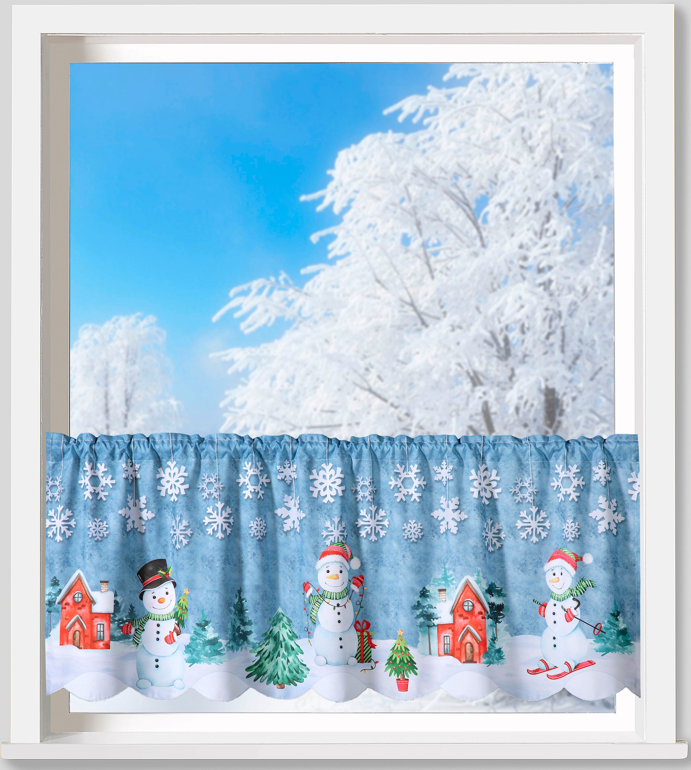 Weckbrodt Scheibengardine »Schneemann« Stangendurchzug 1 Stk. tlg. Bistro, Gardine, Tunnelzug, blickdicht, bedruckt, HxB 45x120cm, Store