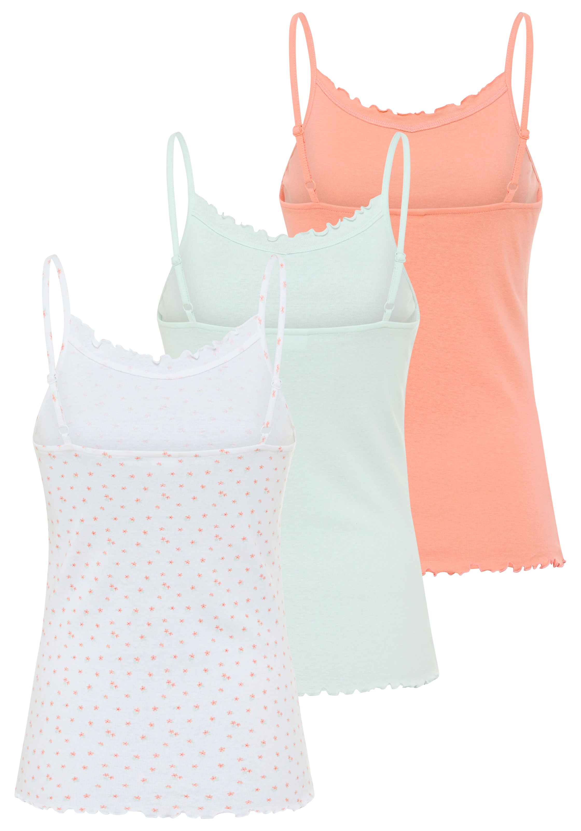 KangaROOS Top à bretelles spaghetti Packung, 3 pièces mit verspielter Rollsaumkante