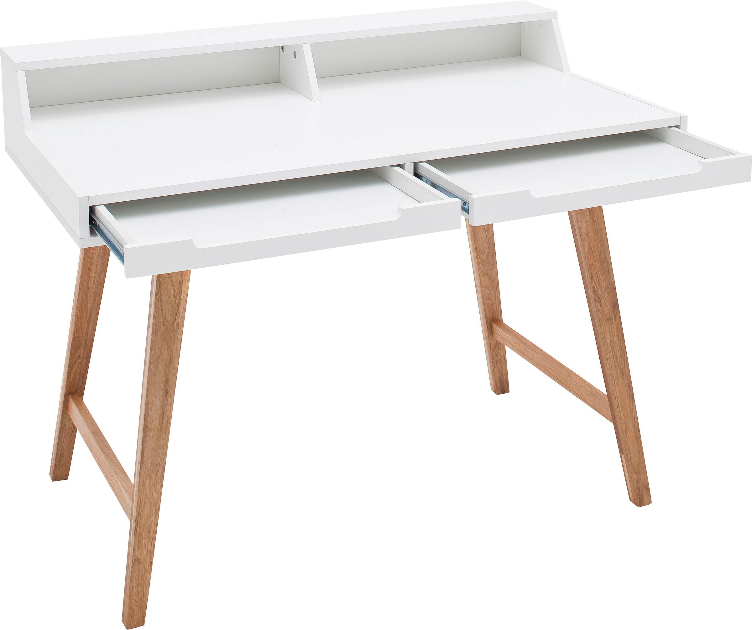 MCA furniture Schreibtisch »Tiffy«, weiss matt lackiert, Gestell Massivholz buchefarben, Breite 110 cm