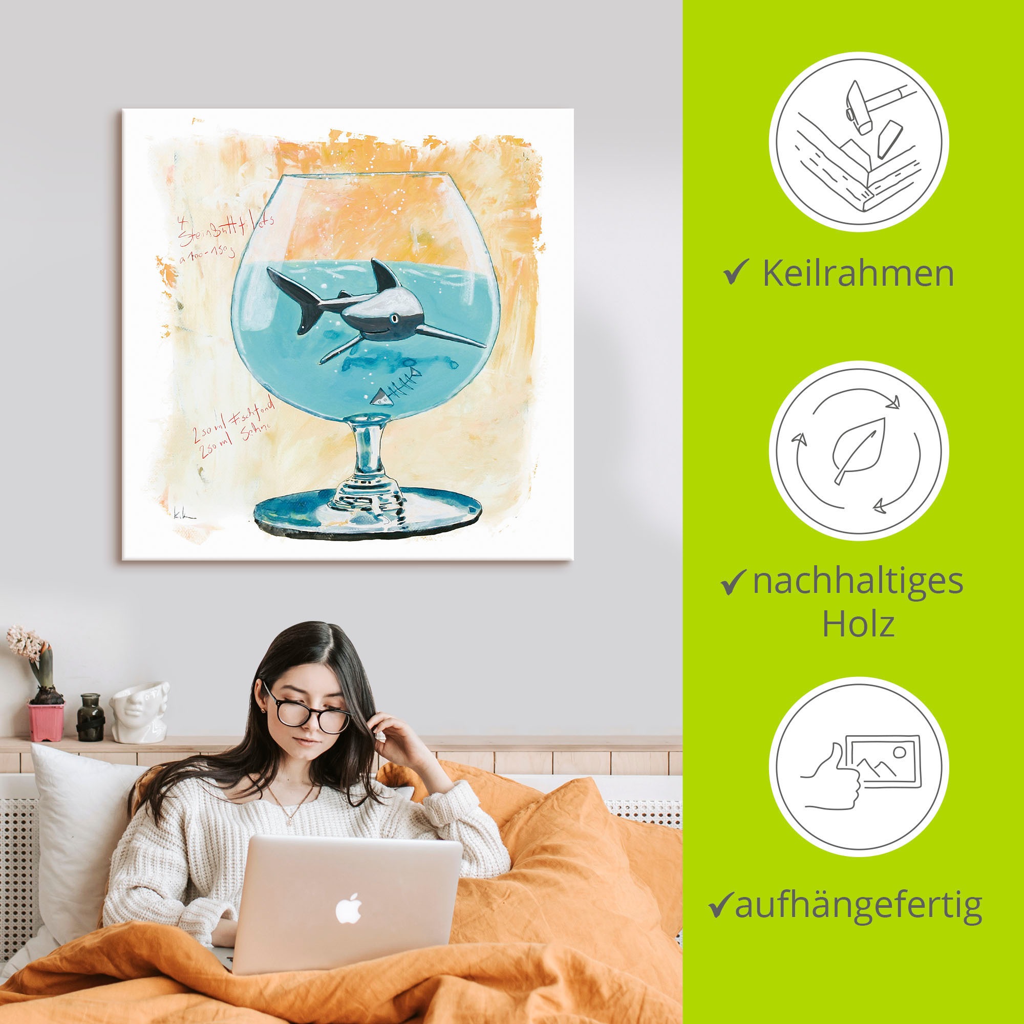Artland Wandbild »Hai«, Humor, (1 St.), als Leinwandbild, Poster, Wandaufkleber in verschied. Grössen