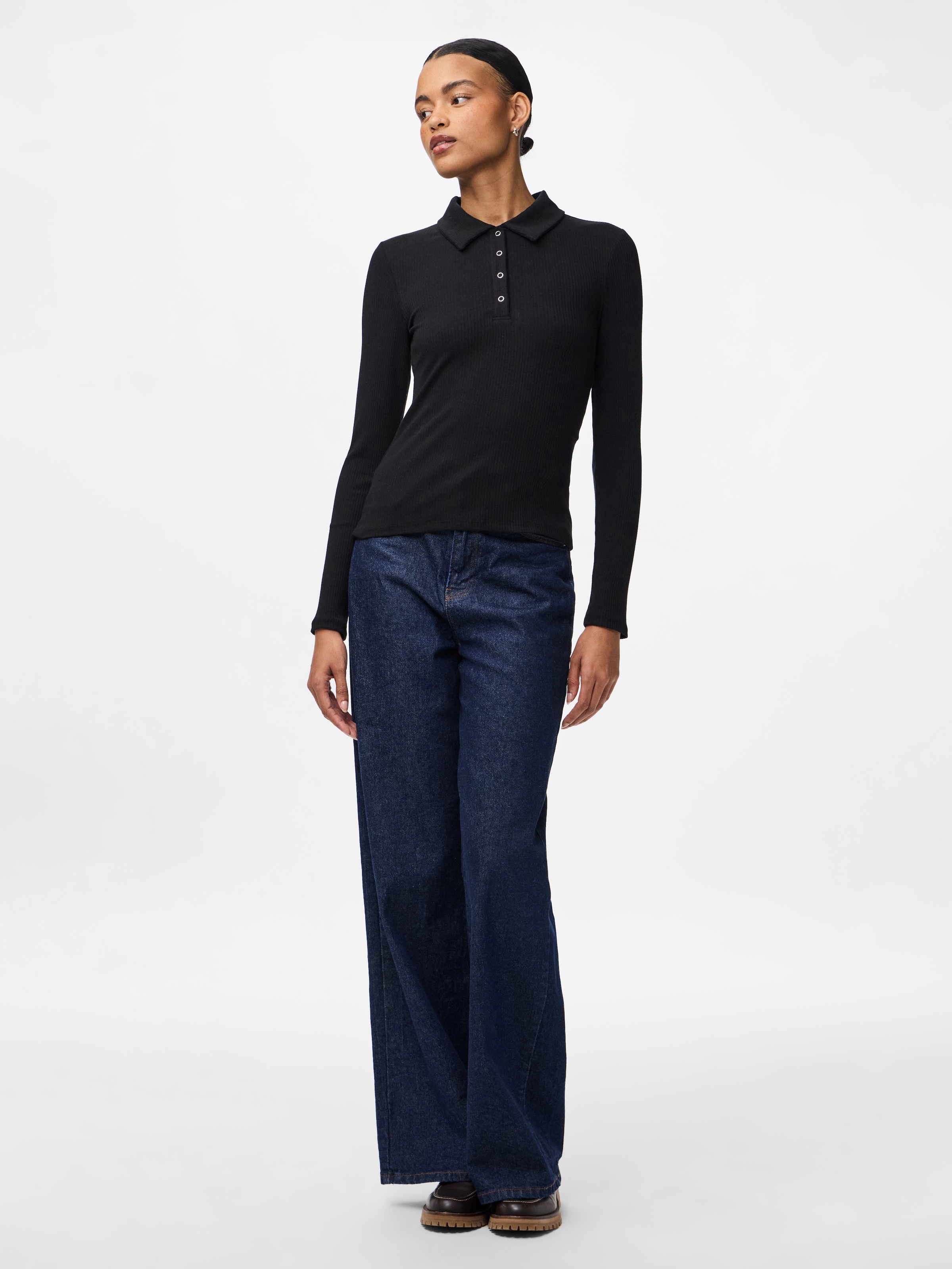 pieces Polo à manches longues »PCKITTE LS POLO TOP JRS NOOS« mit gerippter Struktur