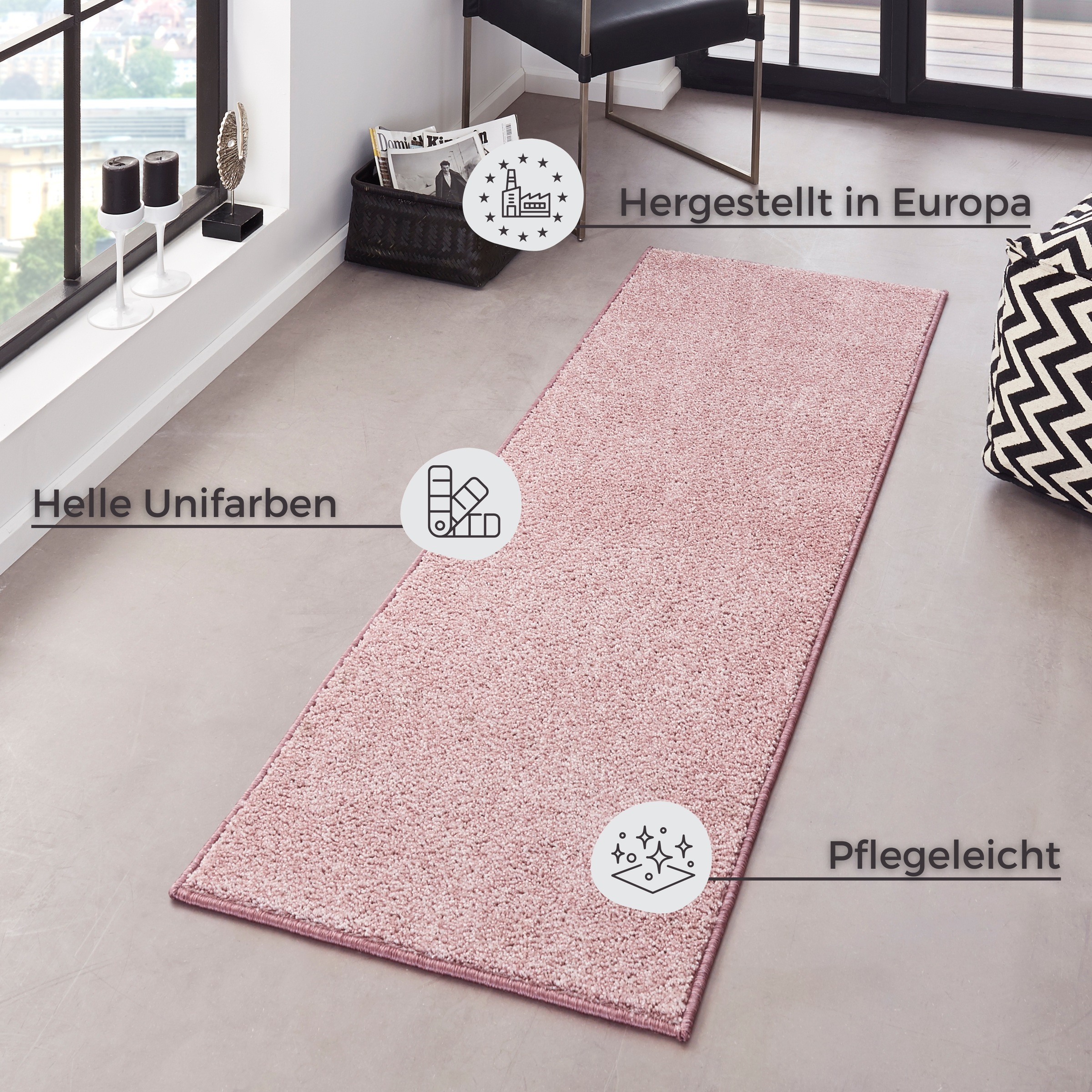 HANSE Home Teppich »Pure 100 Kurzflor«, rechteckig, 13 mm Höhe, Kurzflor, uni, umkettelt, Läufer, Wohnzimmer, Kinderzimmer, Flur