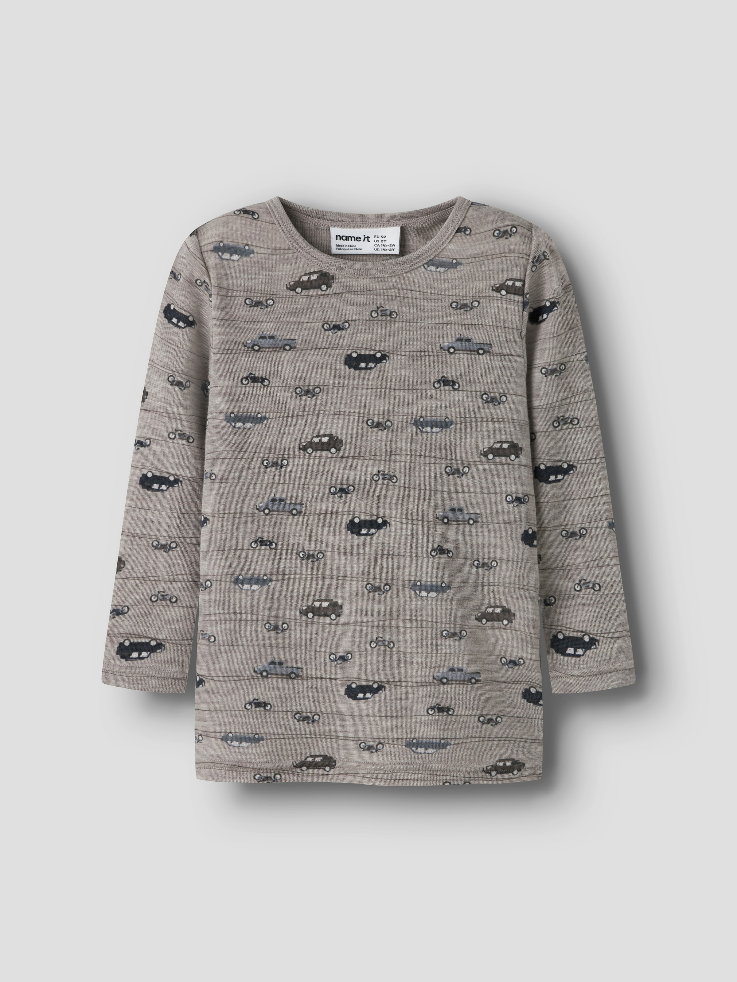 Name It T-shirt à manches longues »NMMWANG WOOL RIB LS TOP AOP NOOS« en laine mérinos douce et chaude