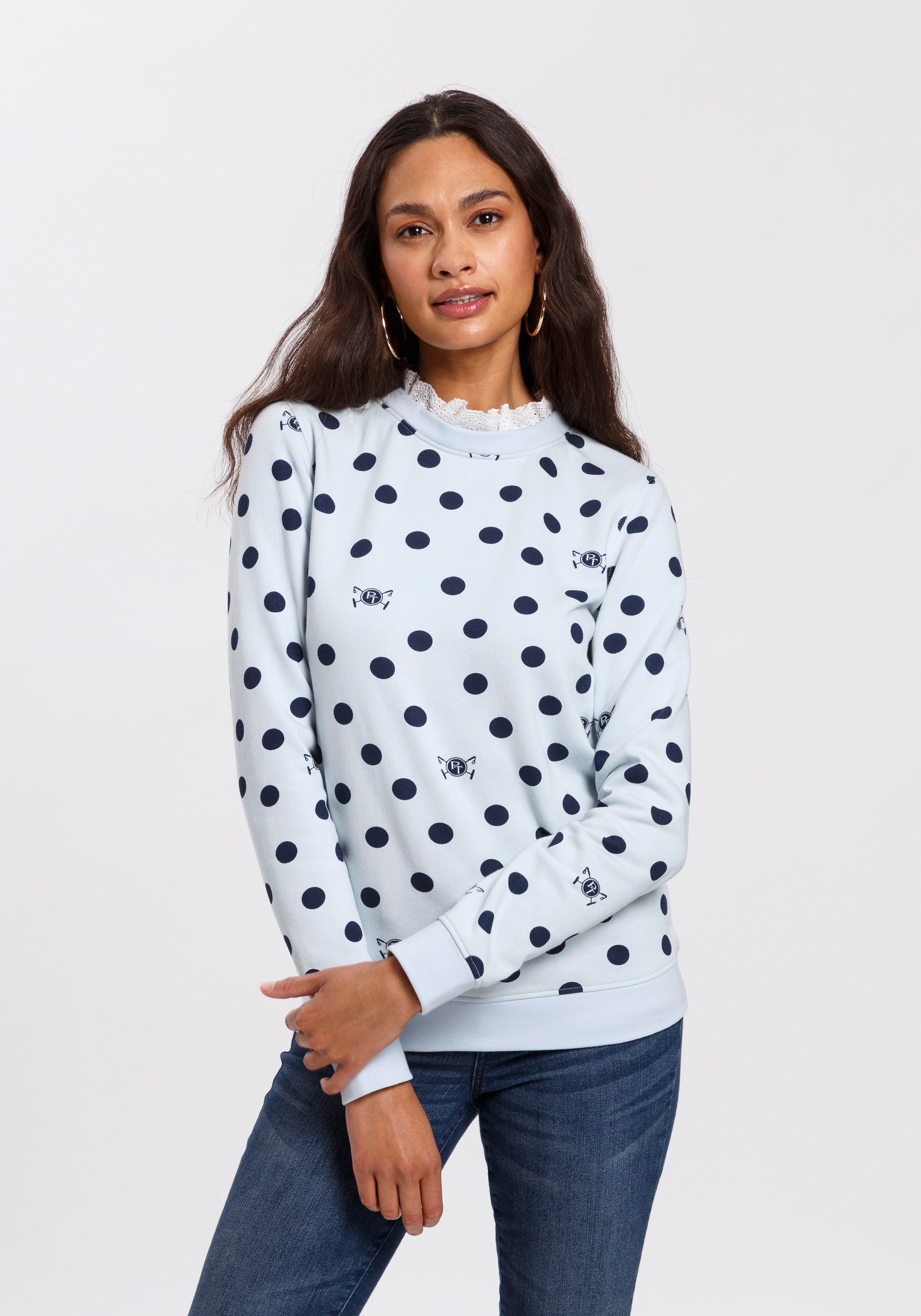 Image of TOM TAILOR Polo Team Sweatshirt, bedruckt - mit kleiner Rüschenkante am Halsausschnitt bei Ackermann Versand Schweiz