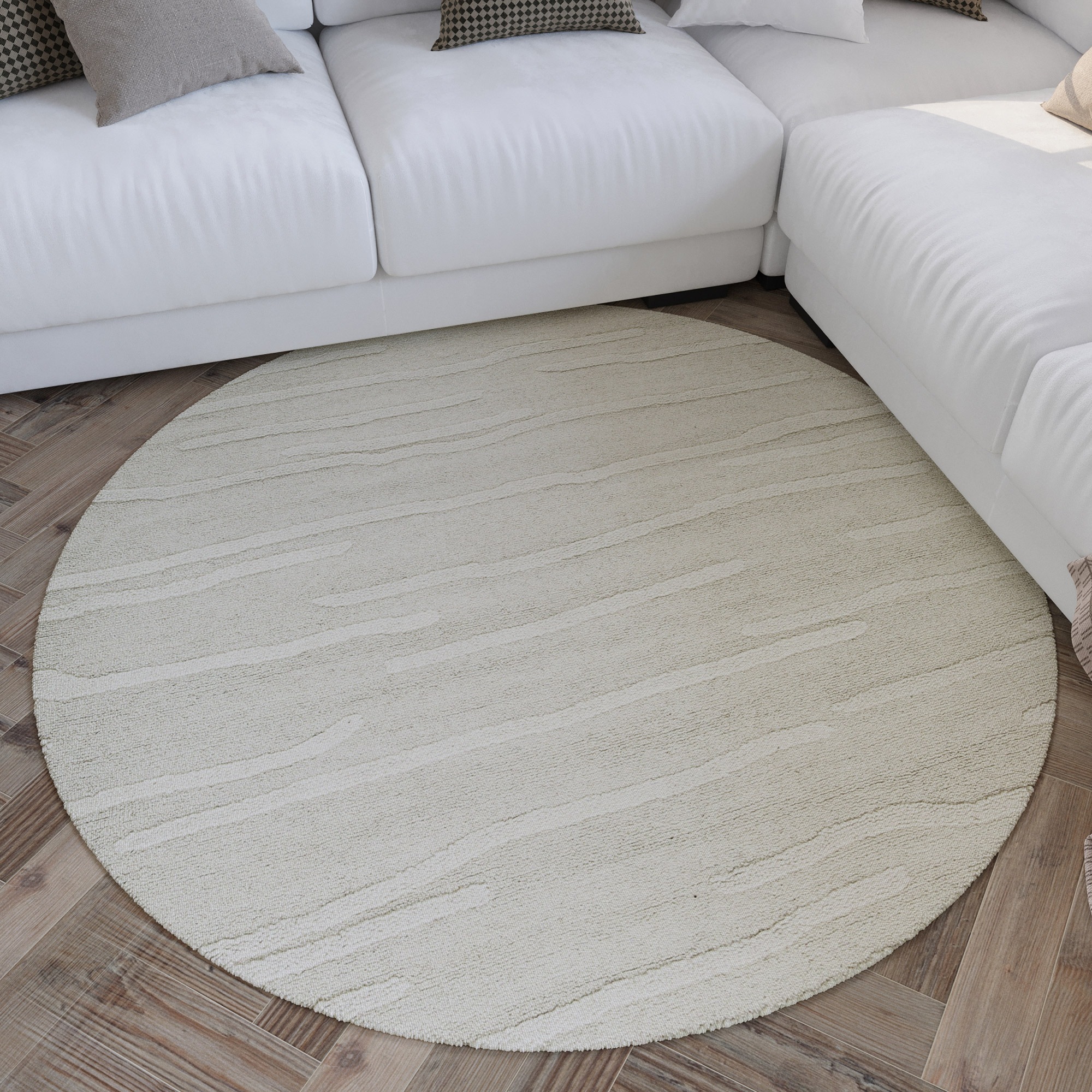 Image of Wecon home Wollteppich "Hamptons TWENTY" rund 15 mm Höhe Schurwolle, Kurzflor, Wohn- & Schlafzimmer, elegant, Streifen-Muster