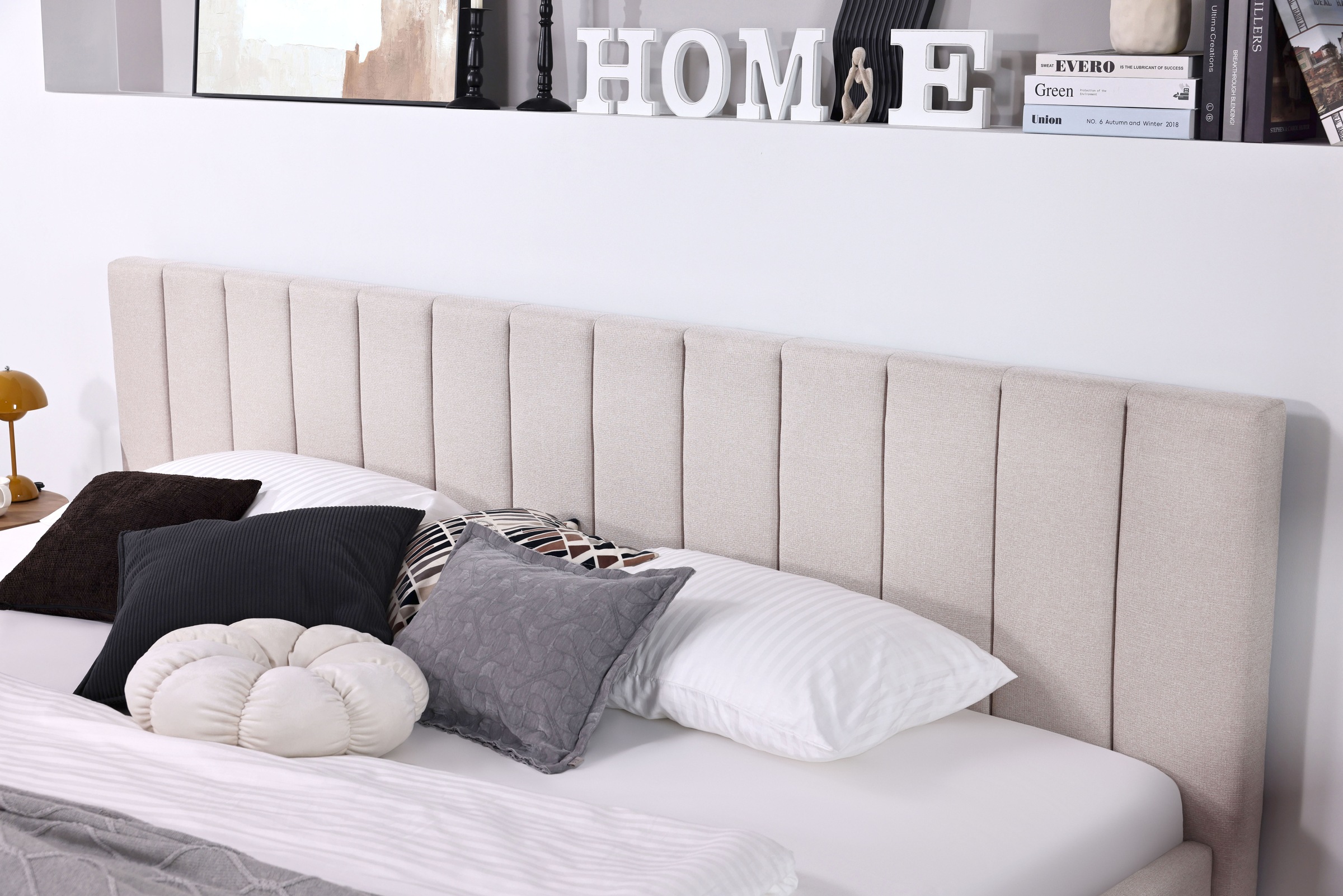 Home affaire Lit rembourré »MANTEIGAS, Familienbett mit hochwertigem Strukturstoff« couleur: sable