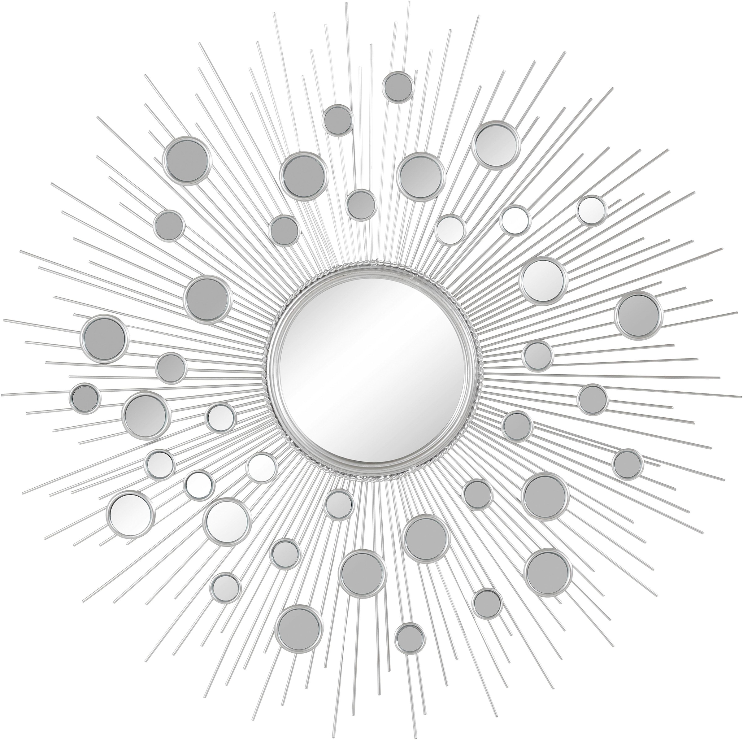 ♕ Leonique »Spiegel, Metall rund, aus Sonne, silberfarben«, Ø auf Dekospiegel 81 cm, Rahmen Wandspiegel, versandkostenfrei