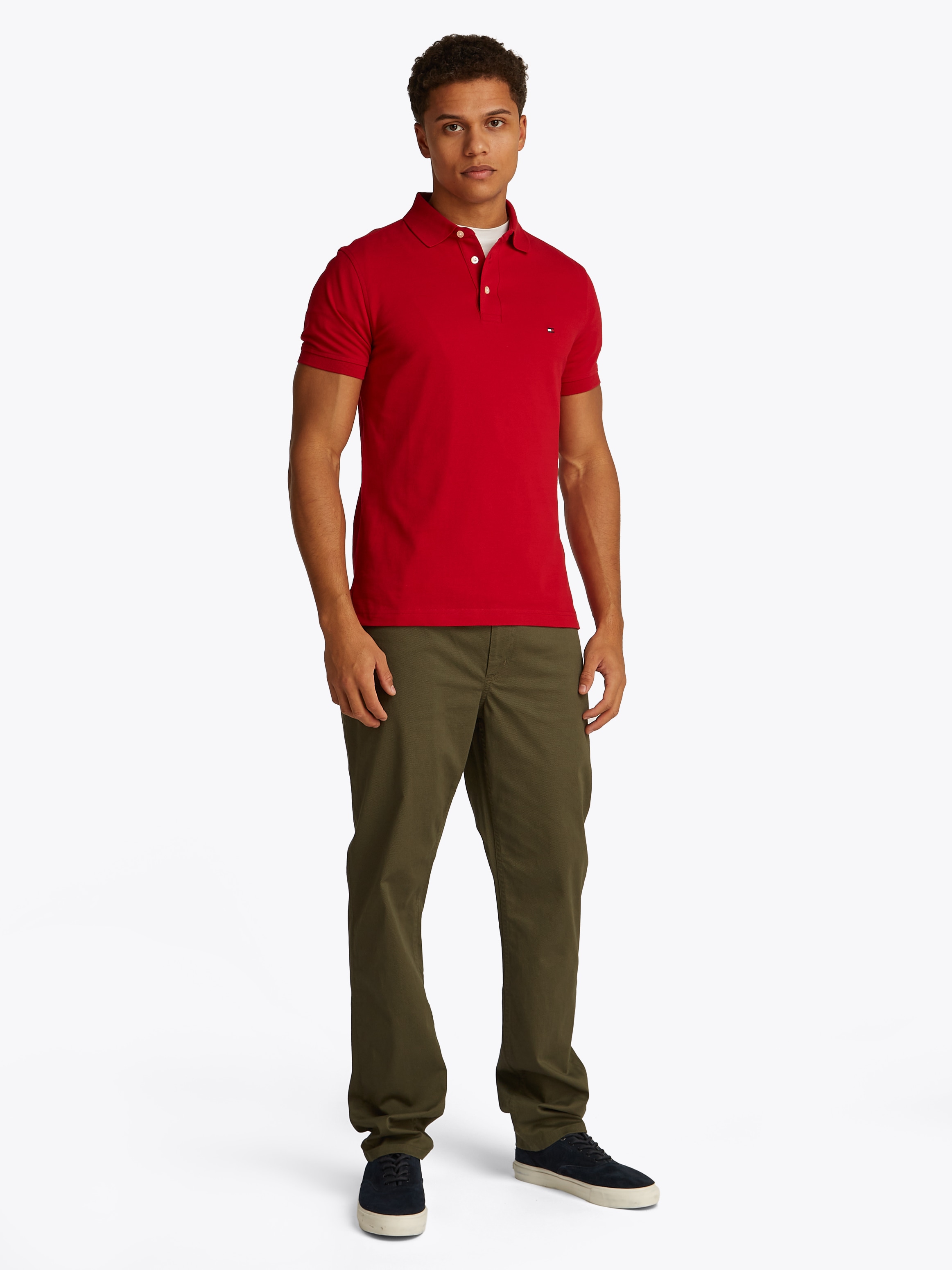 Tommy Hilfiger Poloshirt »1985 SLIM POLO mit Stickerei und Piqué-Qualität«, unifarben, casual, slim fit, Baumwollmix, Polokragen