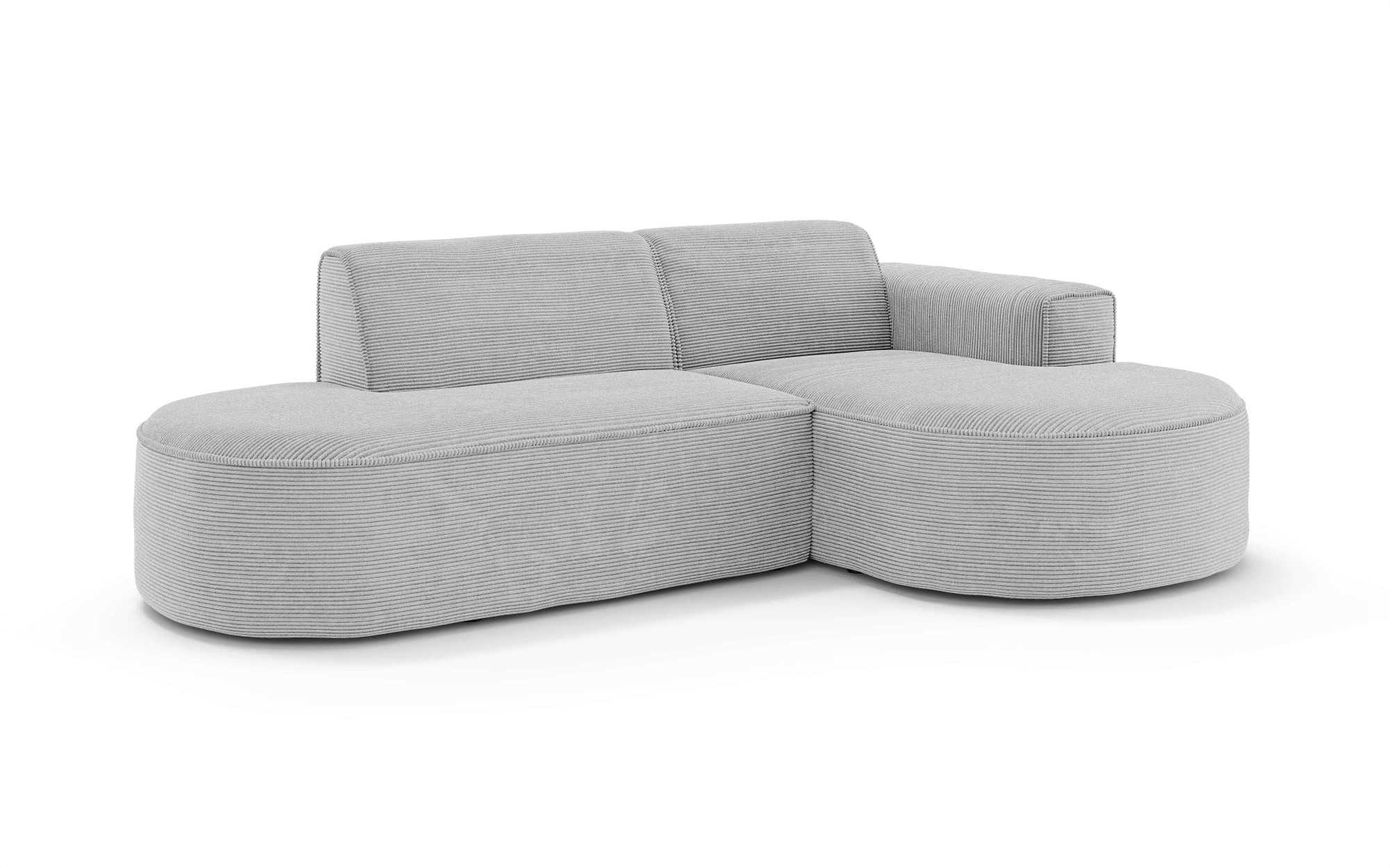 GOODproduct Ecksofa »ADELLA XL Design-Sofa mit Recamiere rechts/links, 263/159/76 cm« L-Form XL mit Wellenunterfederung, runde Form, auch in Cord