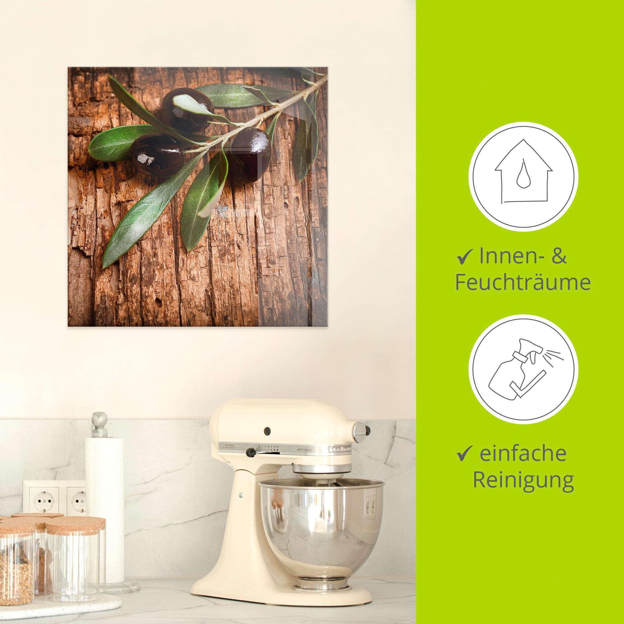 Artland Glasbild »Oliven vor einem Holzhintergrund« Speisen 1 Stk. tlg. in verschiedenen Grössen