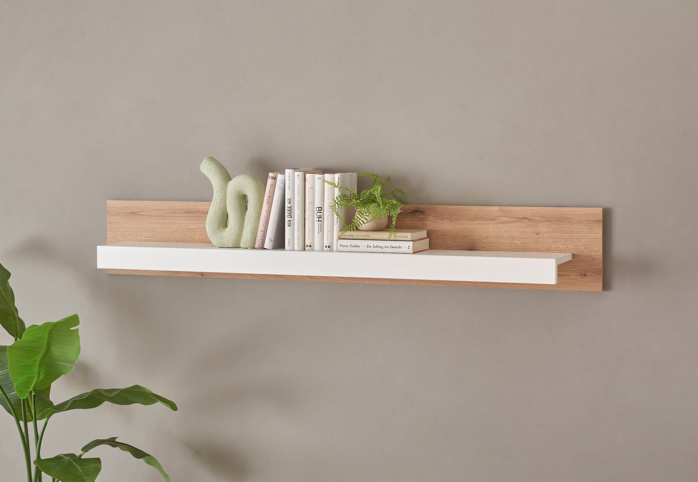 INOSIGN Wohnwand »Brixen, moderne Anbauwand, Wohnzimmer-Set, Eiche Evoke Dekor mit Weiss«, (Set, 4 St.), enthält Stauraumelemente, Lowboard und Wandboard