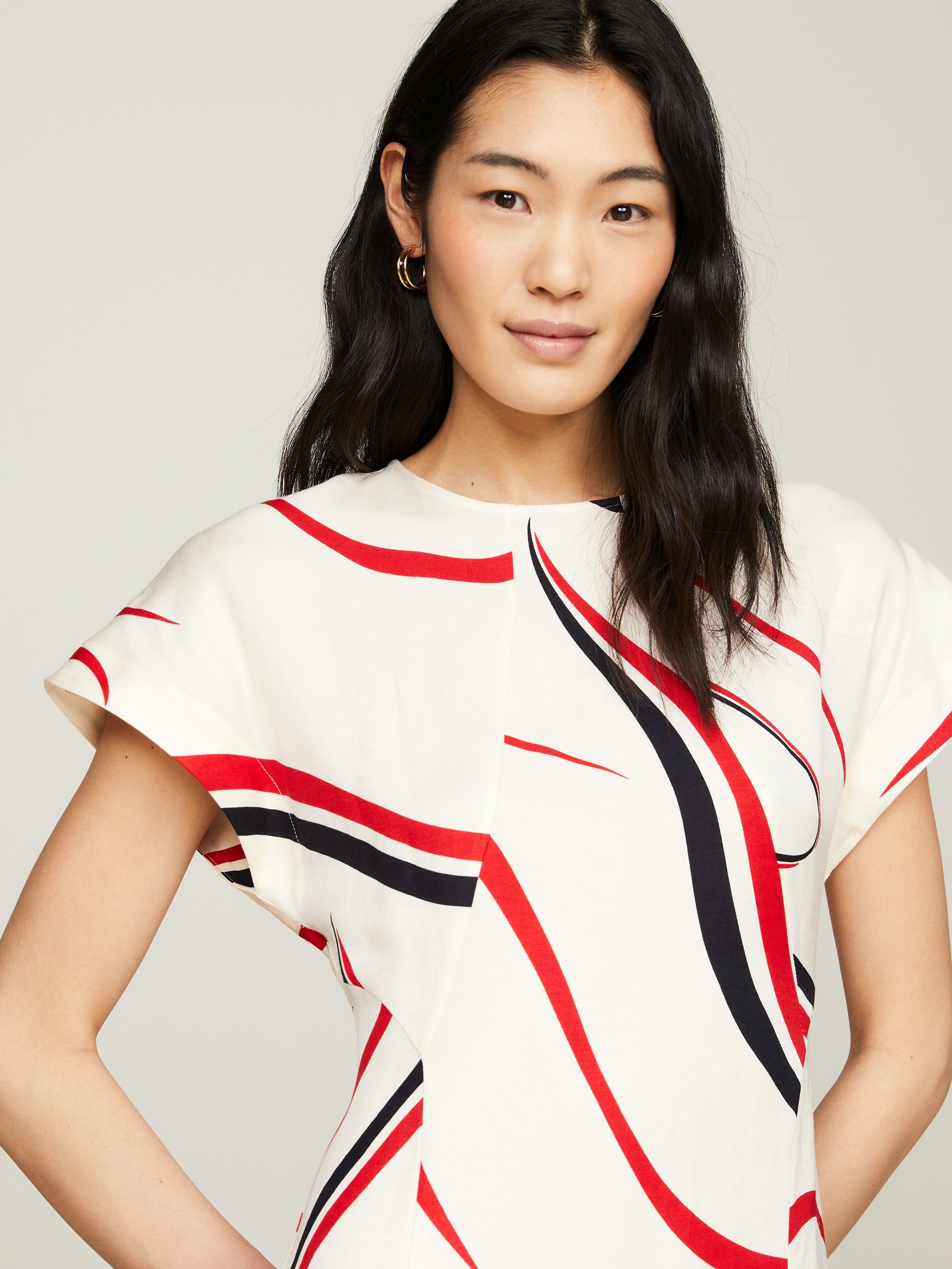 Tommy Hilfiger Midikleid »RIBBON F&F SS MIDI DRESS«, mit Allover-Muster