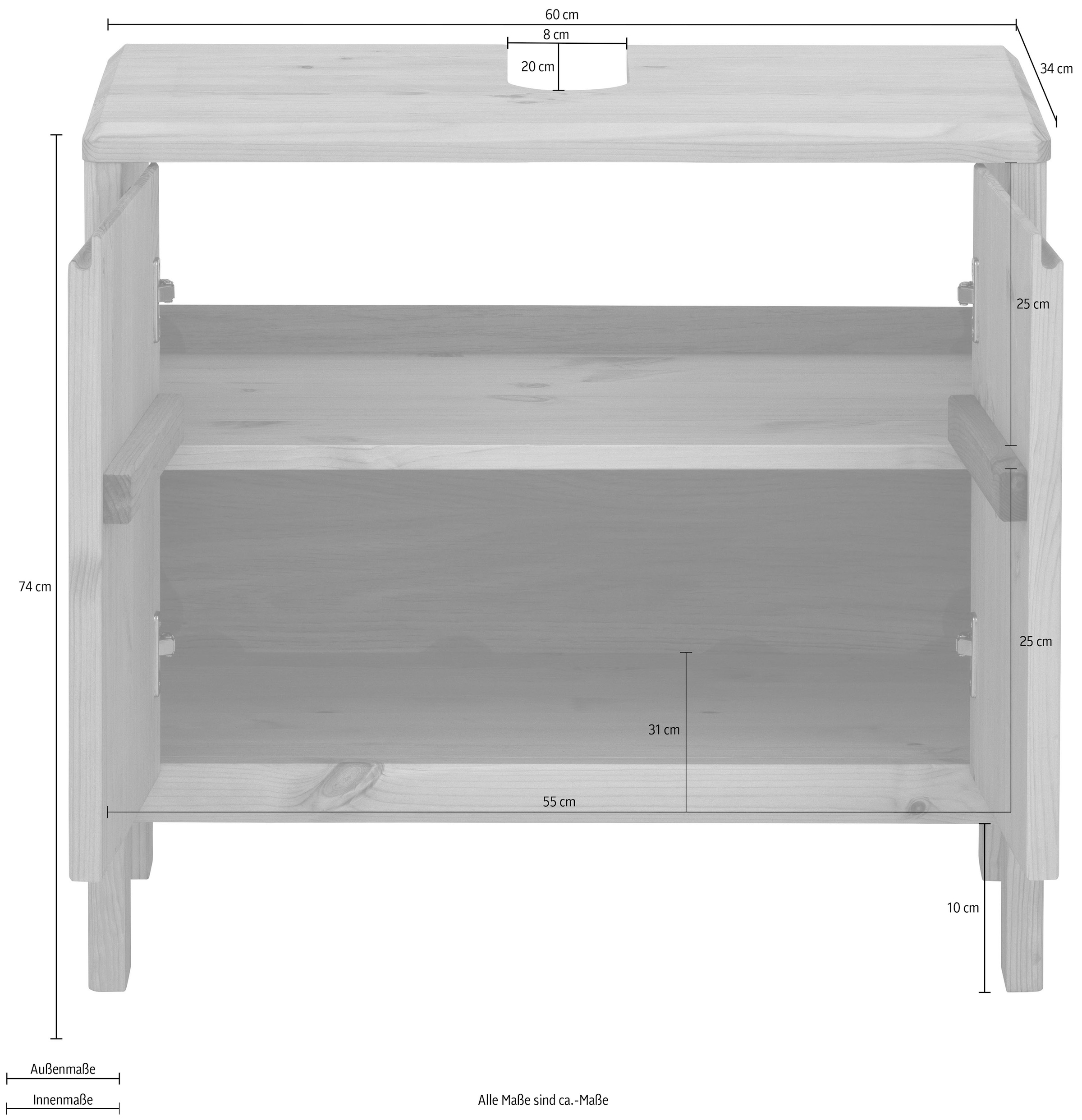 GOODproduct Waschbeckenunterschrank »Jorrick«, Breite 60 cm, Kiefer mit Bio Öl/Wachs behandelt, Siphonausschnitt