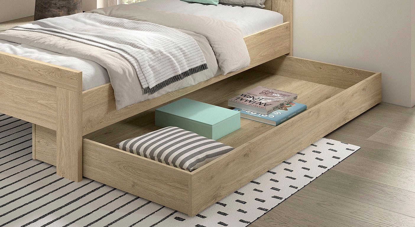 Vipack Einzelbett »SAM auf Rollen, einfach bedienbar, bietet zusätzlich Stauraum« (B/H/T ca. 198,5x18,5x93,6 cm) auch als Zusatzbett nutzbar,  Innenmass für Matratze B:190xH:12xT:90cm, Bodenplatte geschlossen