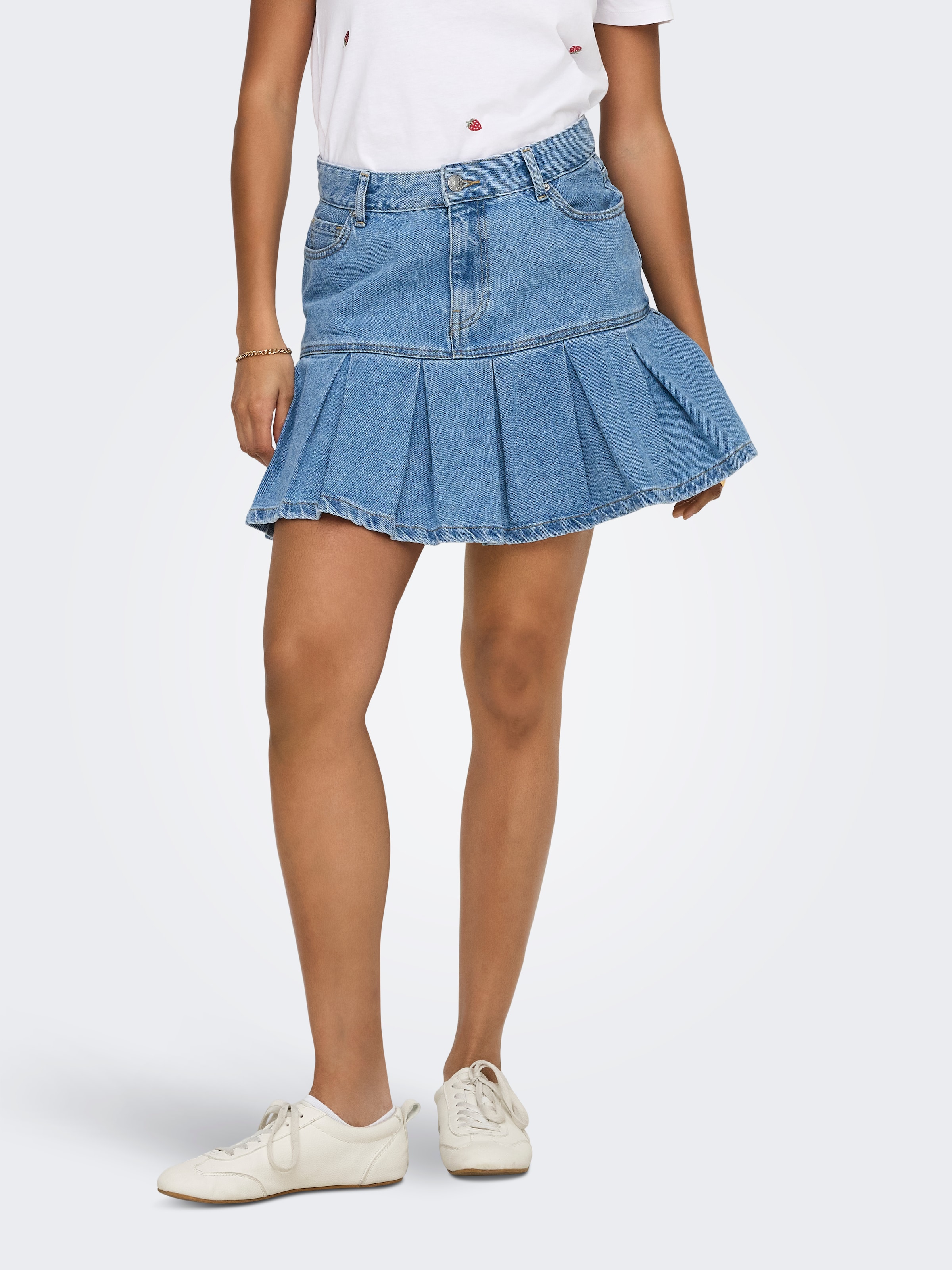 Image of ONLY Jeansrock "ONLEMERSON REG PLEATED DNM SKIRT TAI" Baumwolle, Regular Waist