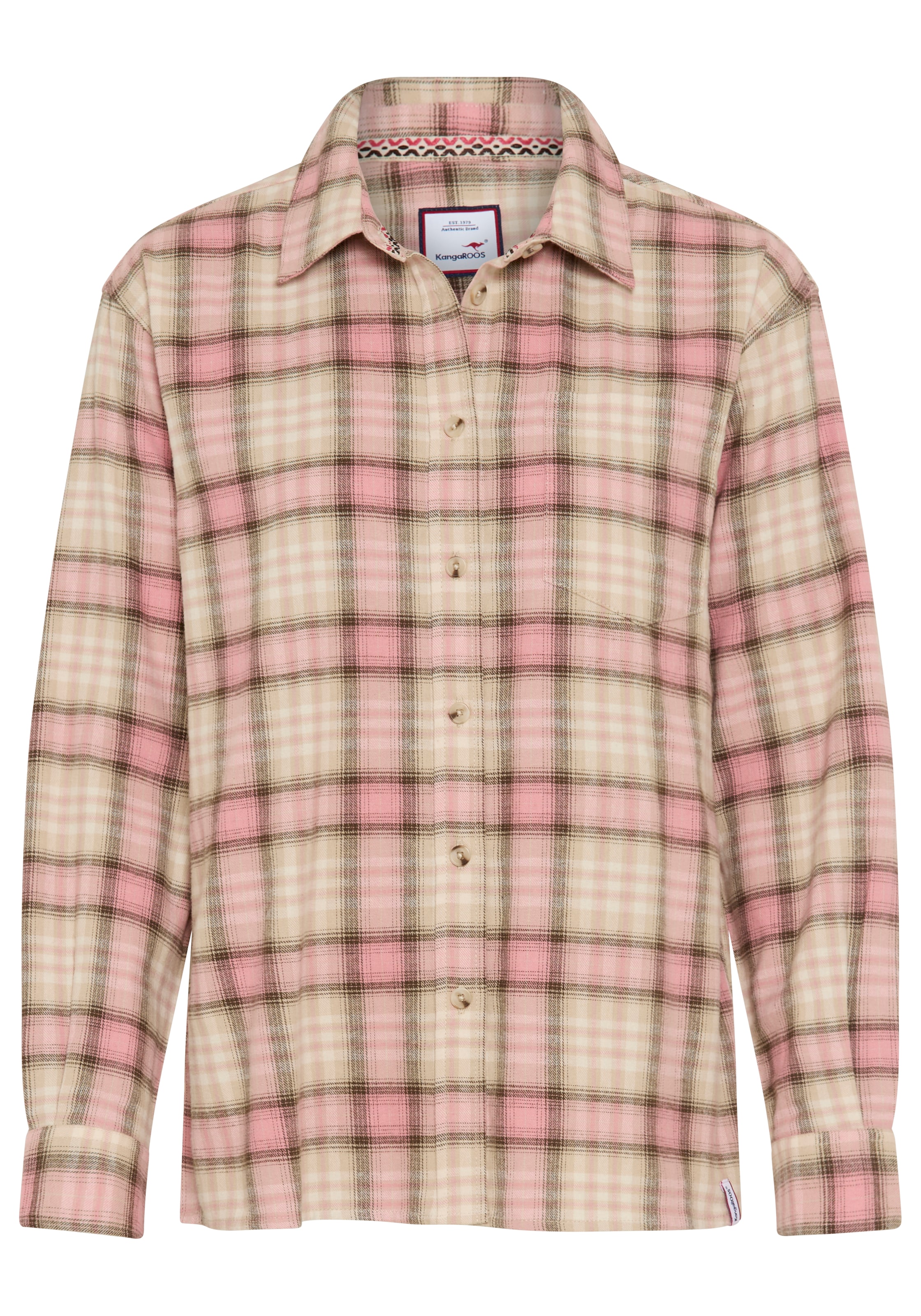 KangaROOS Blouse chemise coupe oversize, manches longues avec poignet à 1 bouton et fente de manche