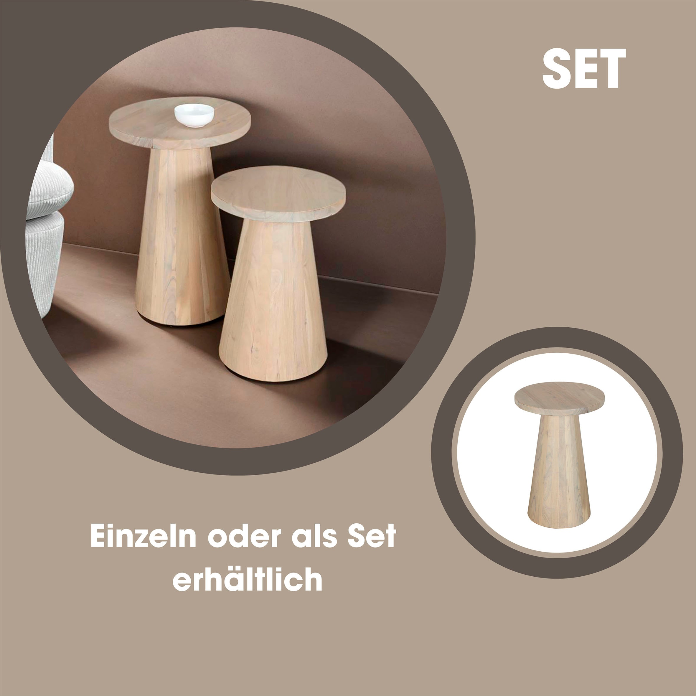 byLIVING Beistelltisch »Cone«, aus Massivholz in schwarz oder white wash, verschiedenen Grössen